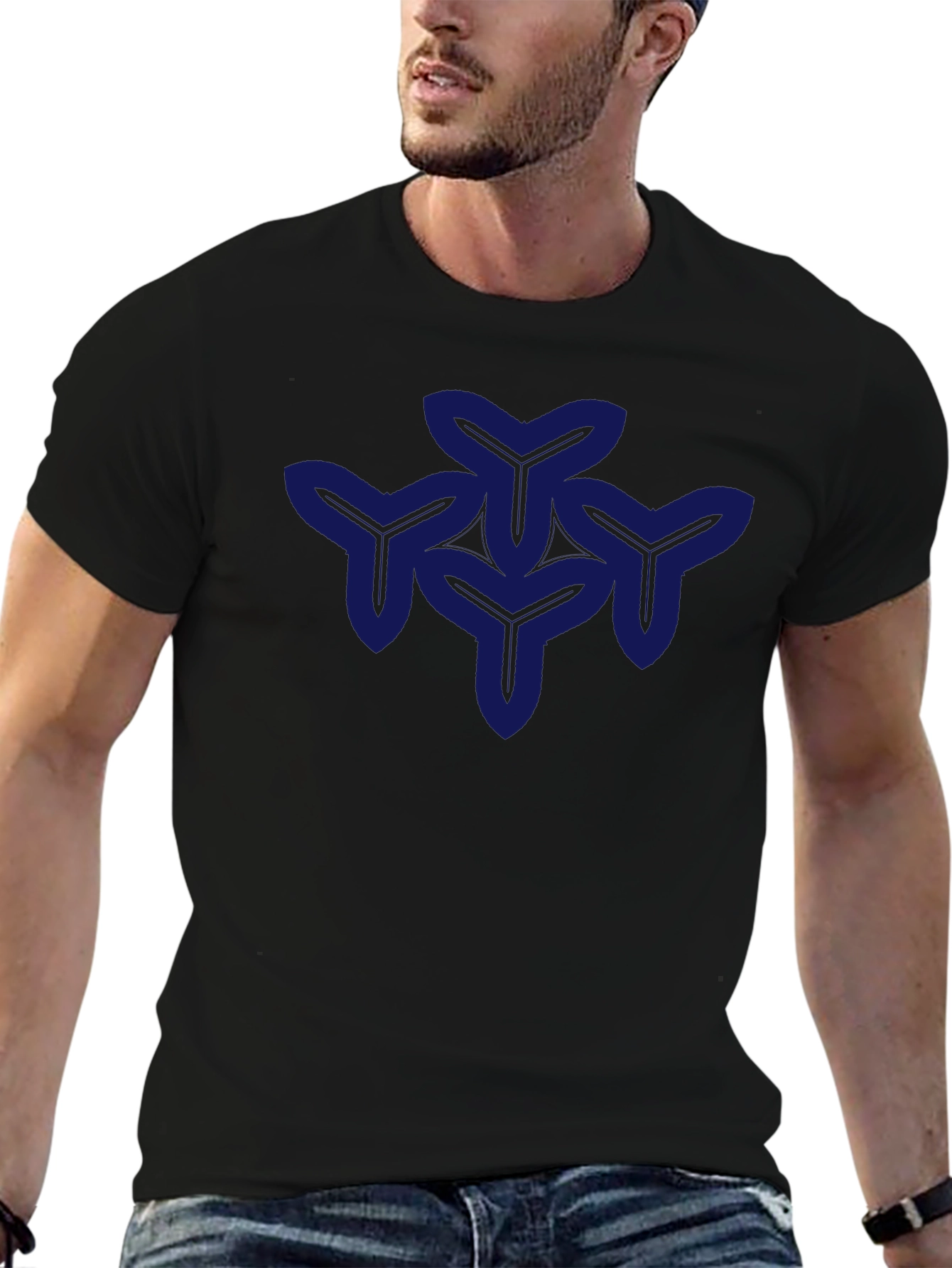 Geometric Y-Pattern Black T-Shirt - Modern Casual Wear