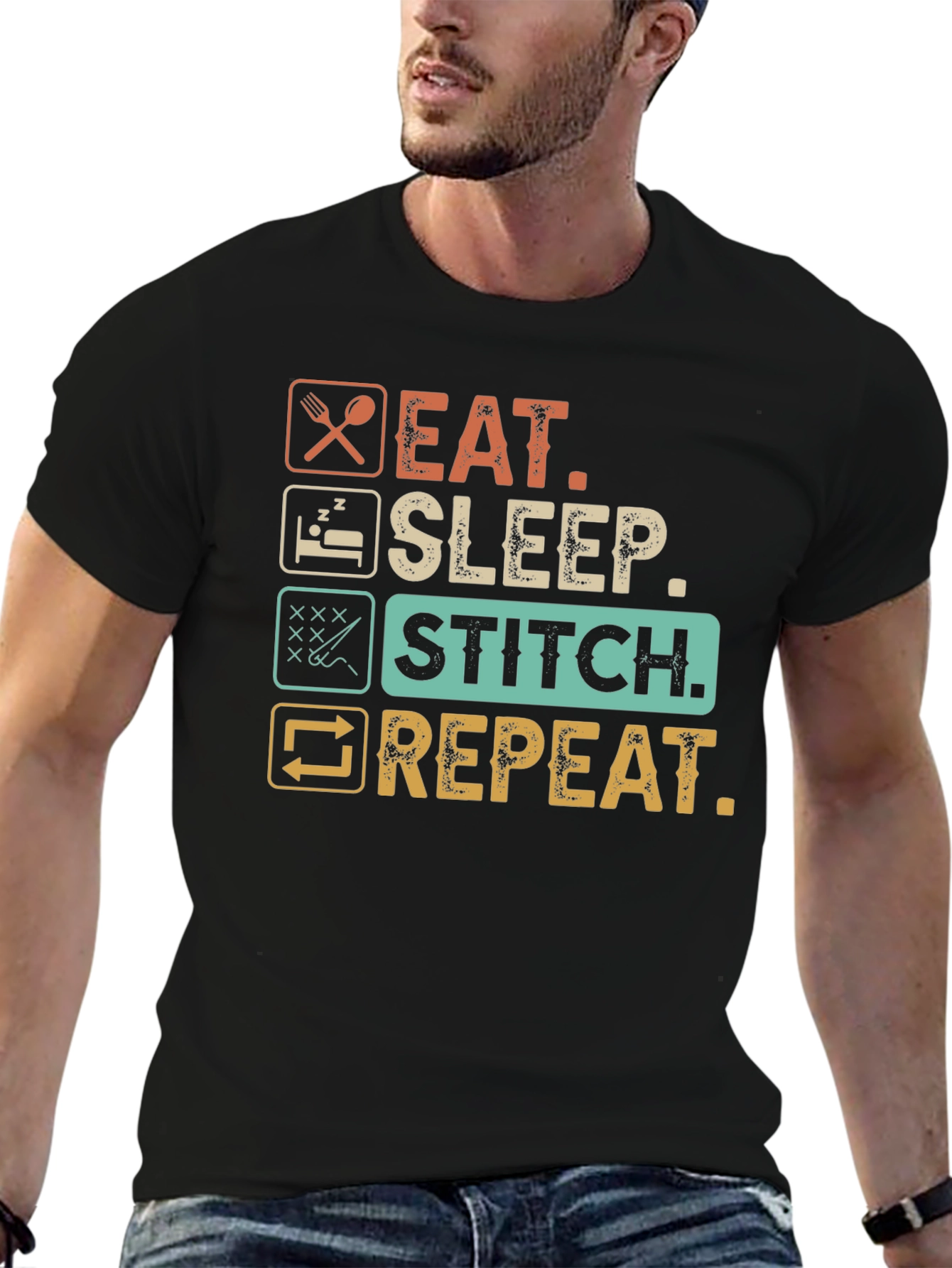 Eat Sleep Stitch Repeat Graphic Tee