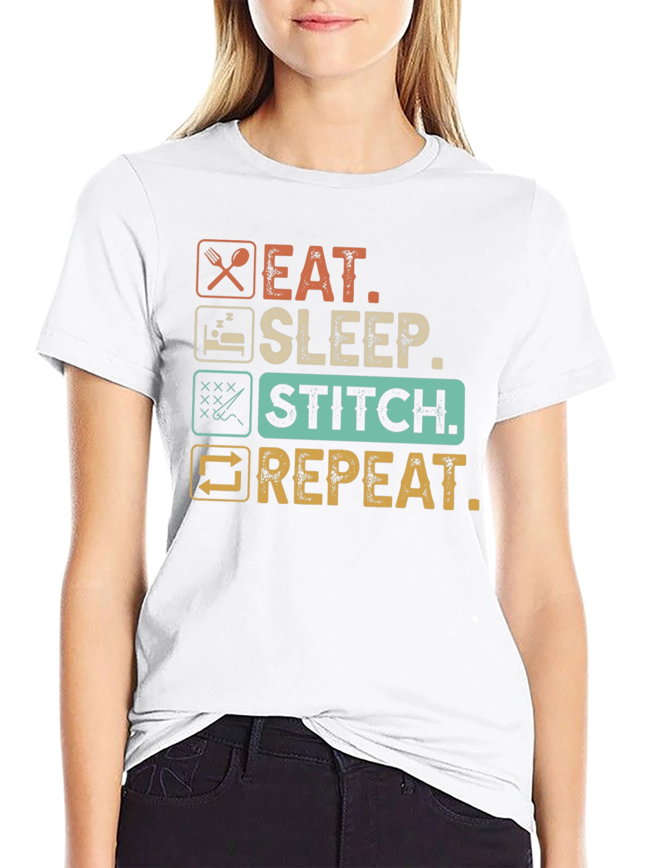 Eat Sleep Stitch Repeat Graphic Tee