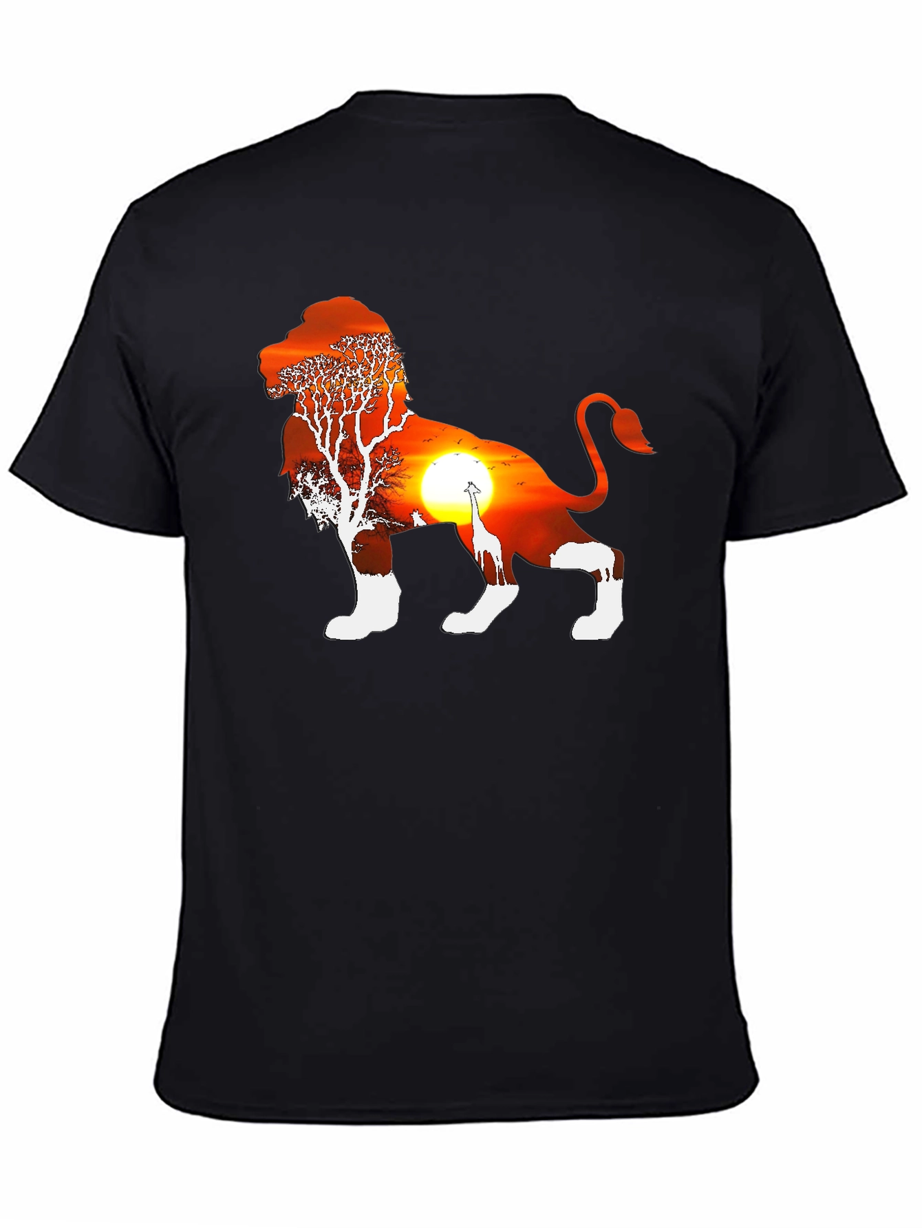 Lion Sunset Graphic Tee - Black Cotton Blend T-Shirt