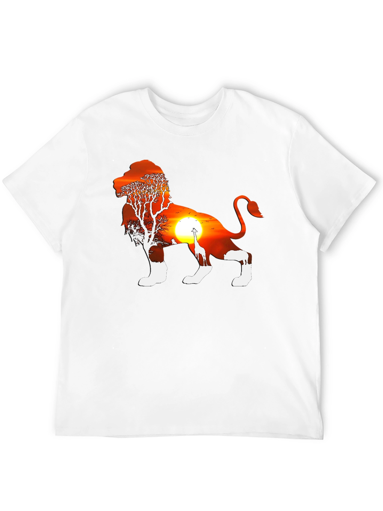 Lion Sunset Graphic Tee - Black Cotton Blend T-Shirt