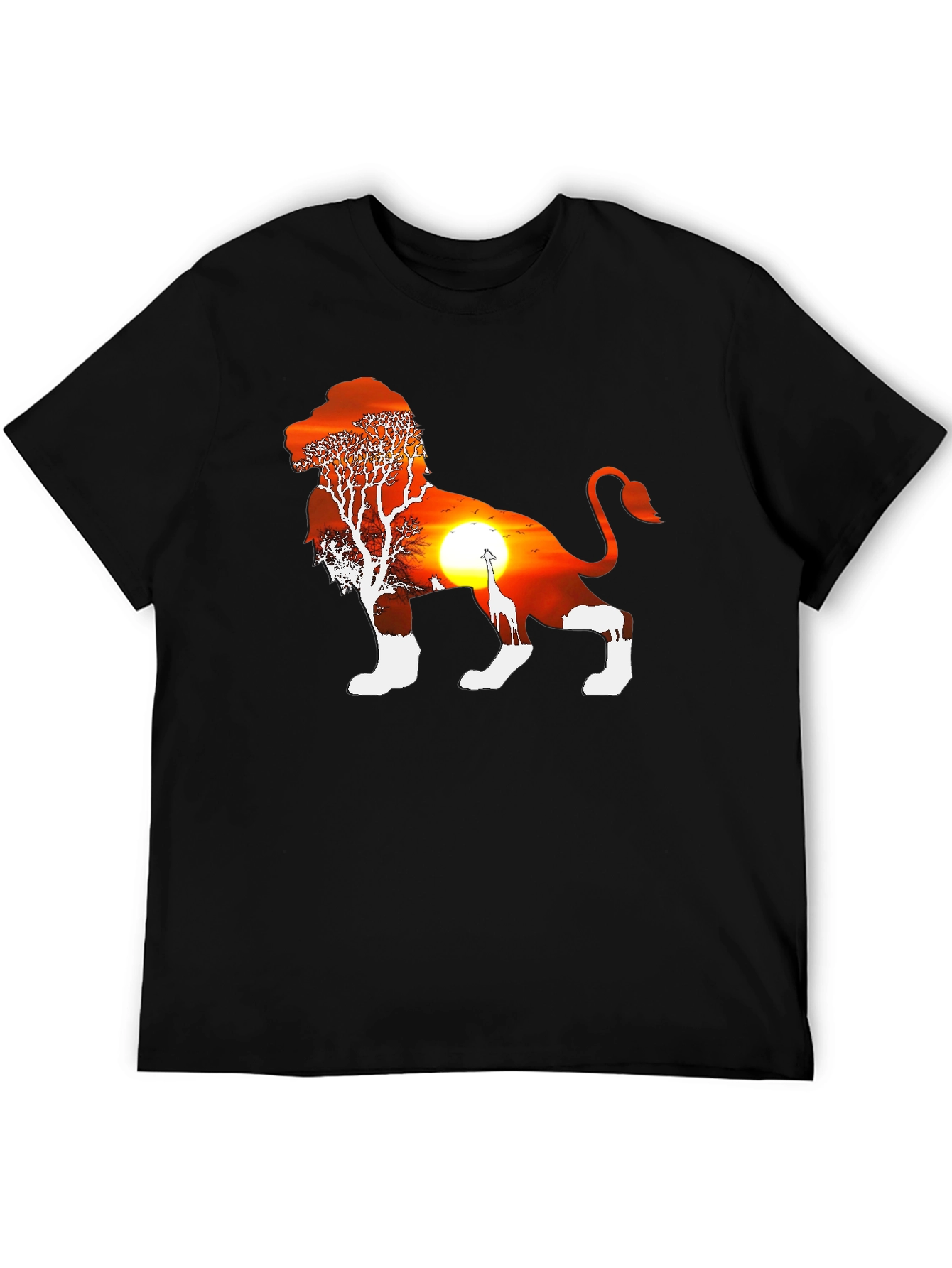 Lion Sunset Graphic Tee - Black Cotton Blend T-Shirt