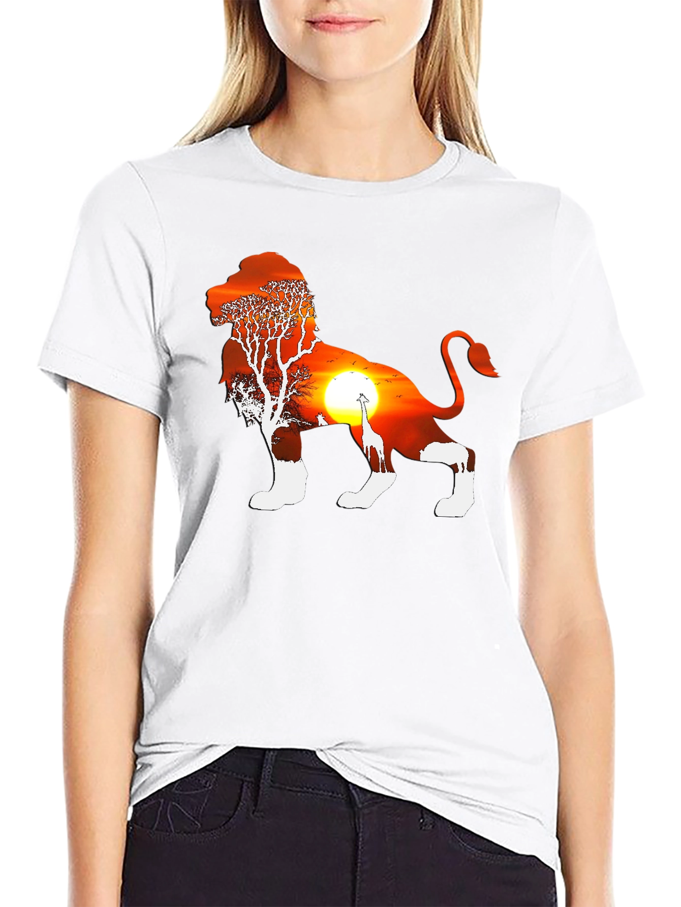 Lion Sunset Graphic Tee - Black Cotton Blend T-Shirt