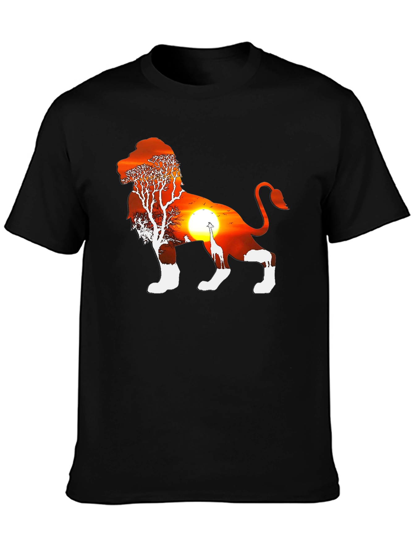 Lion Sunset Graphic Tee - Black Cotton Blend T-Shirt