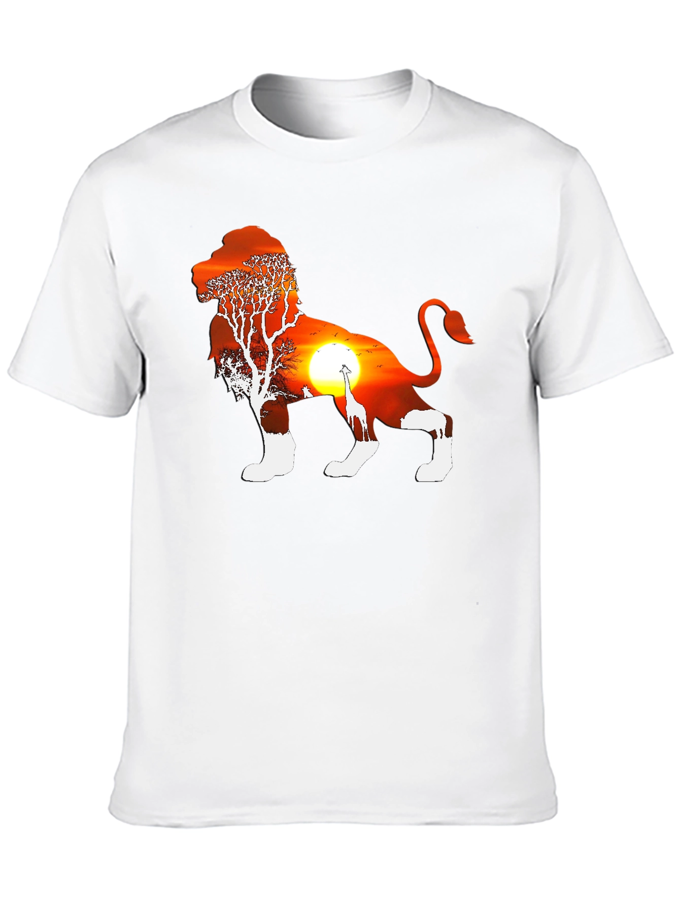 Lion Sunset Graphic Tee - Black Cotton Blend T-Shirt
