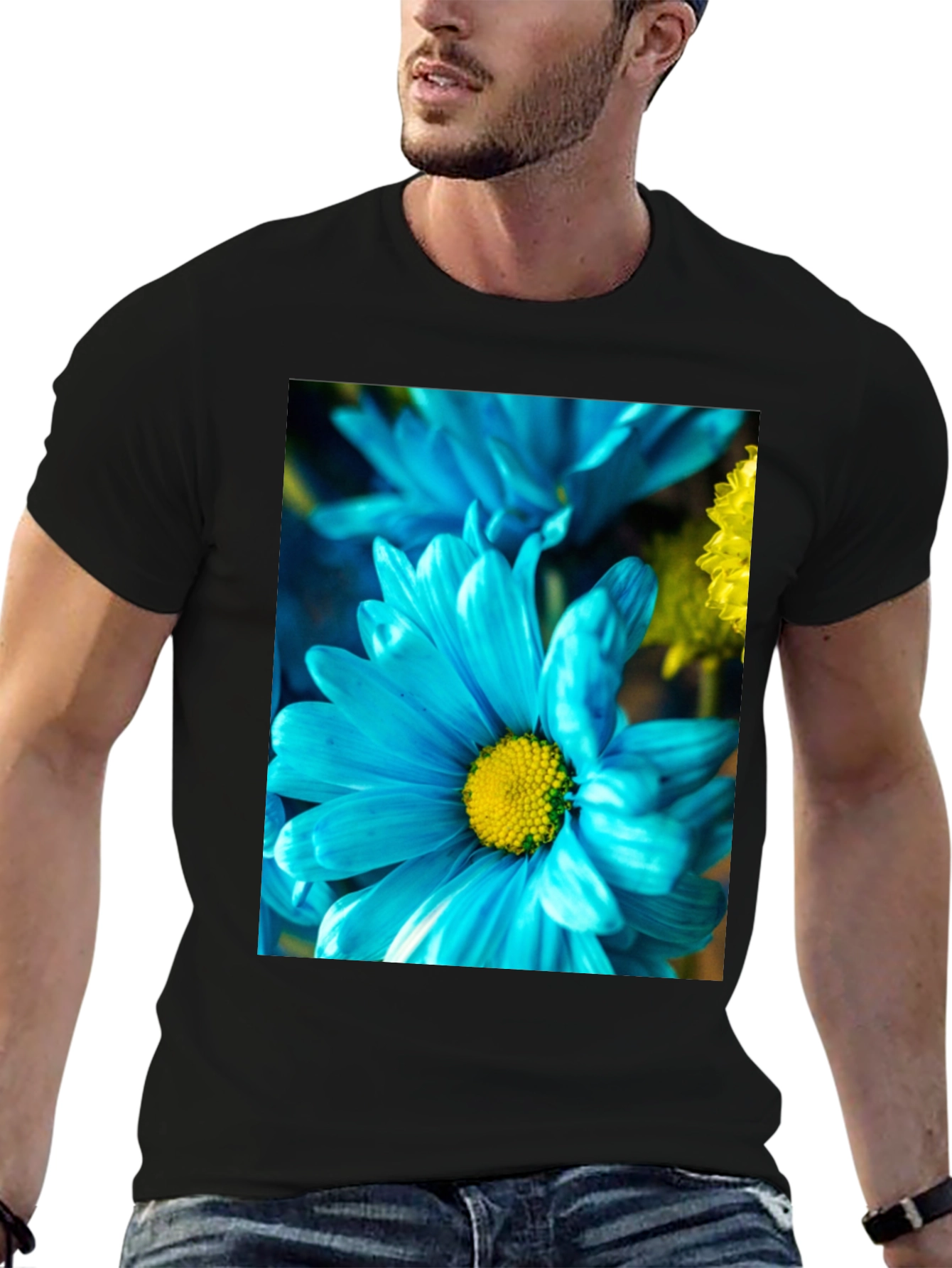 Blue Flower Graphic Tee - Soft Cotton Blend