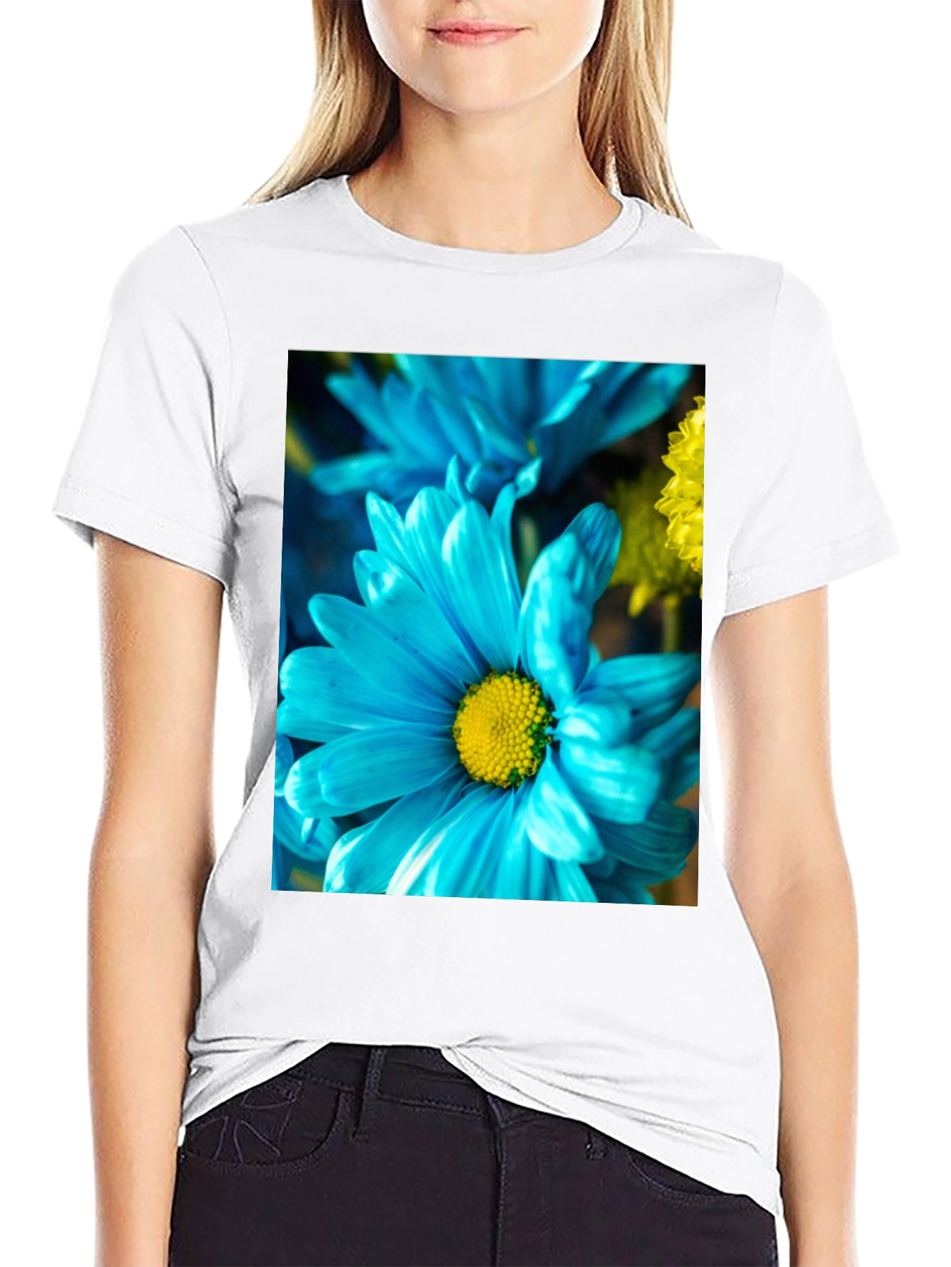 Blue Flower Graphic Tee - Soft Cotton Blend