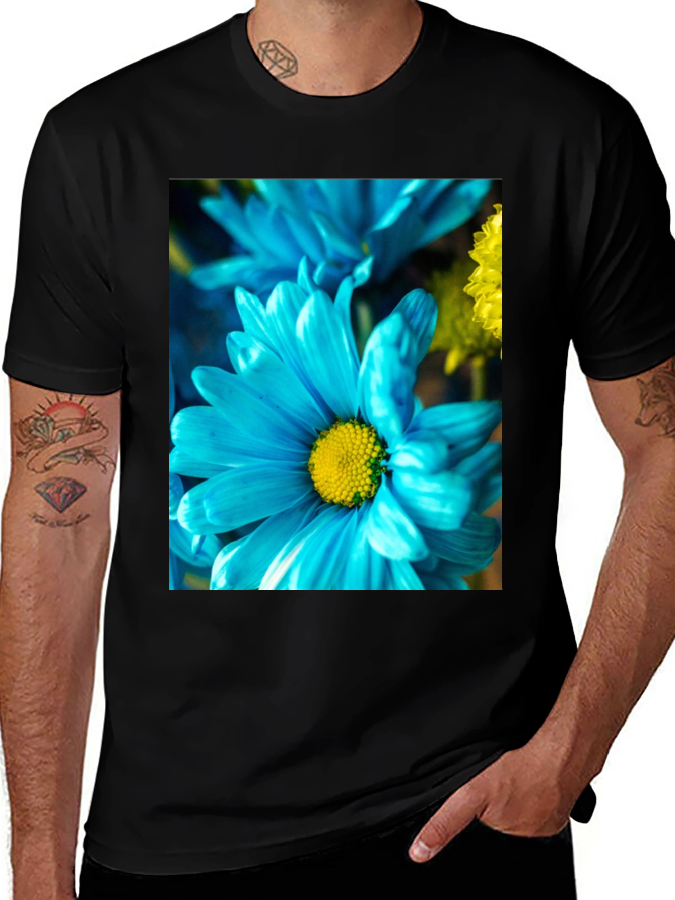 Blue Flower Graphic Tee - Soft Cotton Blend