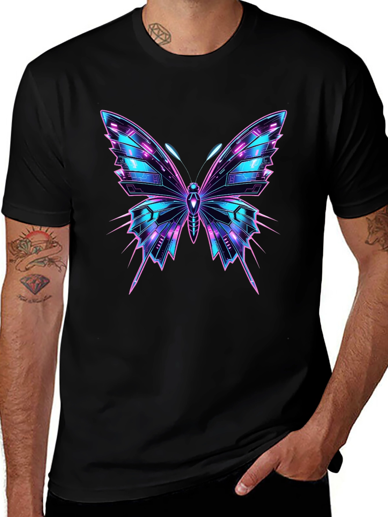 Cyberpunk Butterfly Graphic Black T-Shirt