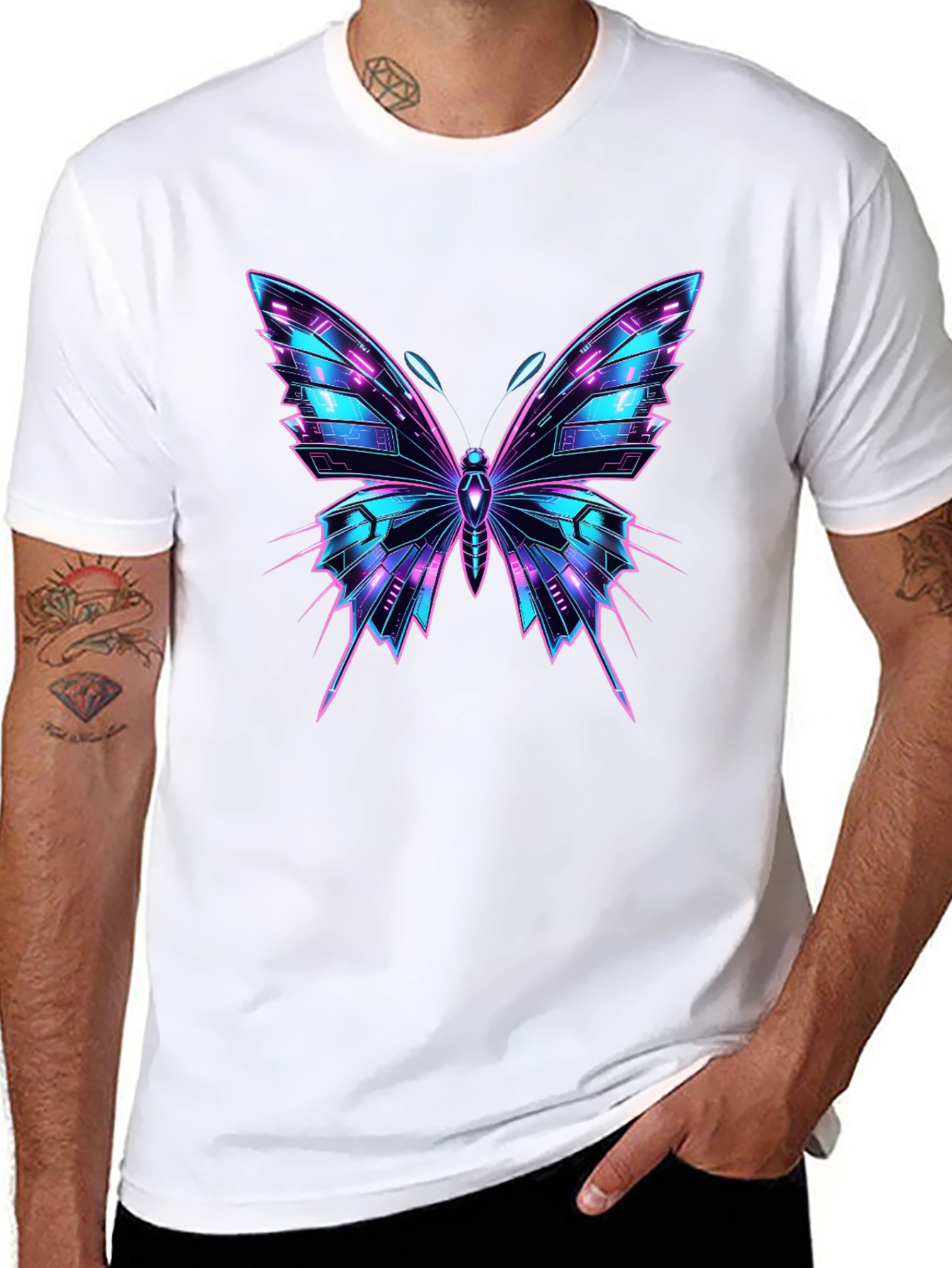 Cyberpunk Butterfly Graphic Black T-Shirt