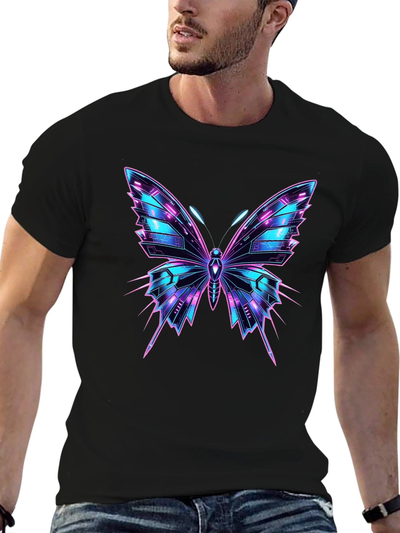Cyberpunk Butterfly Graphic Black T-Shirt