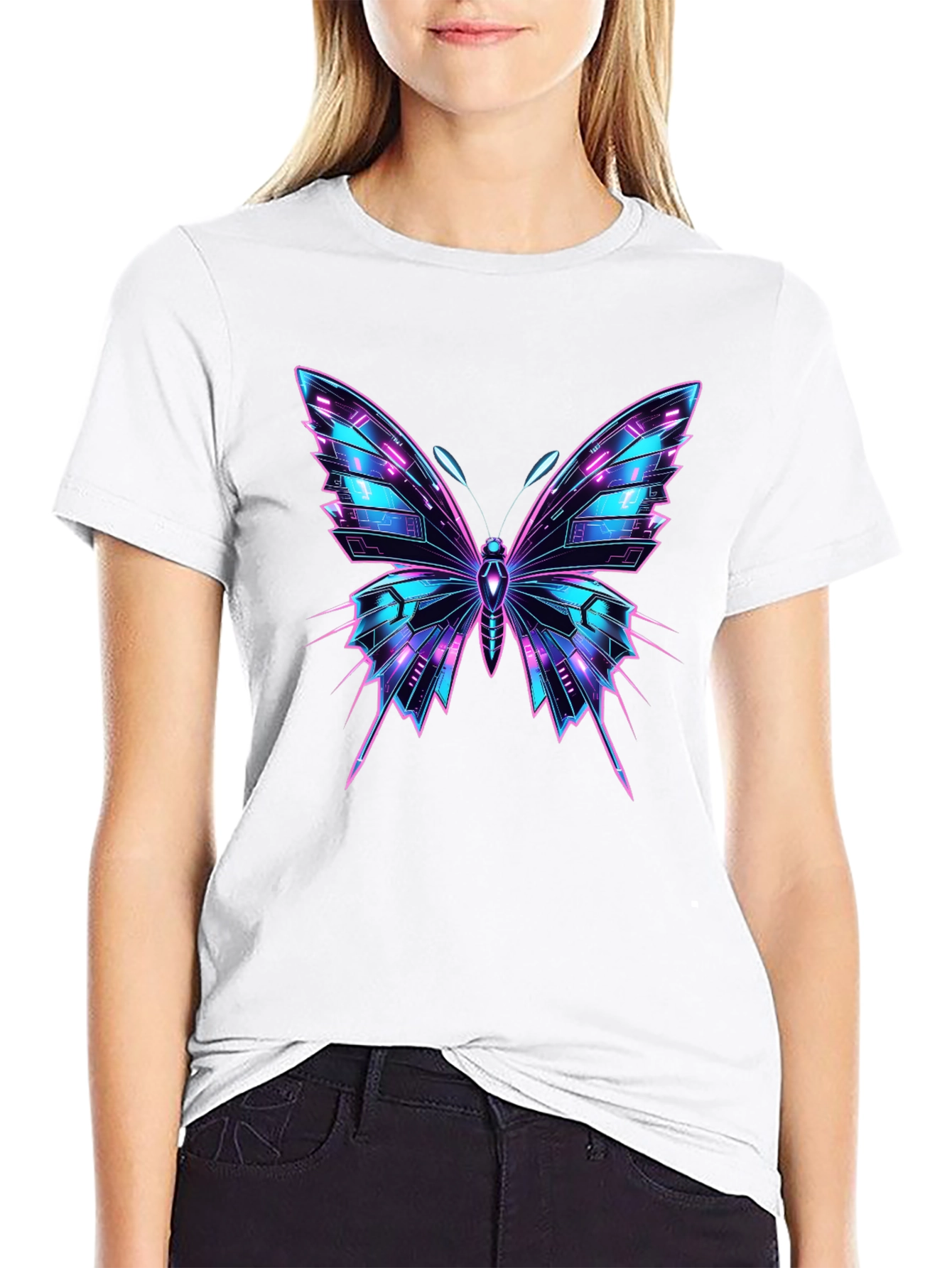 Cyberpunk Butterfly Graphic Black T-Shirt