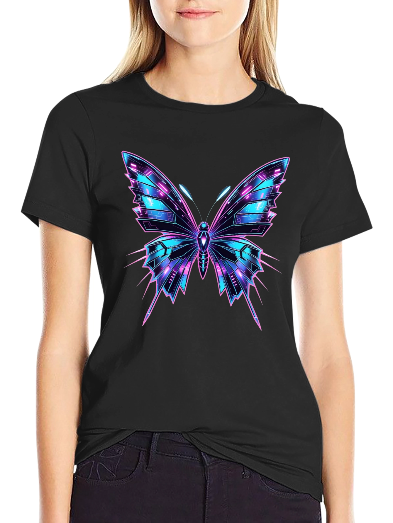 Cyberpunk Butterfly Graphic Black T-Shirt