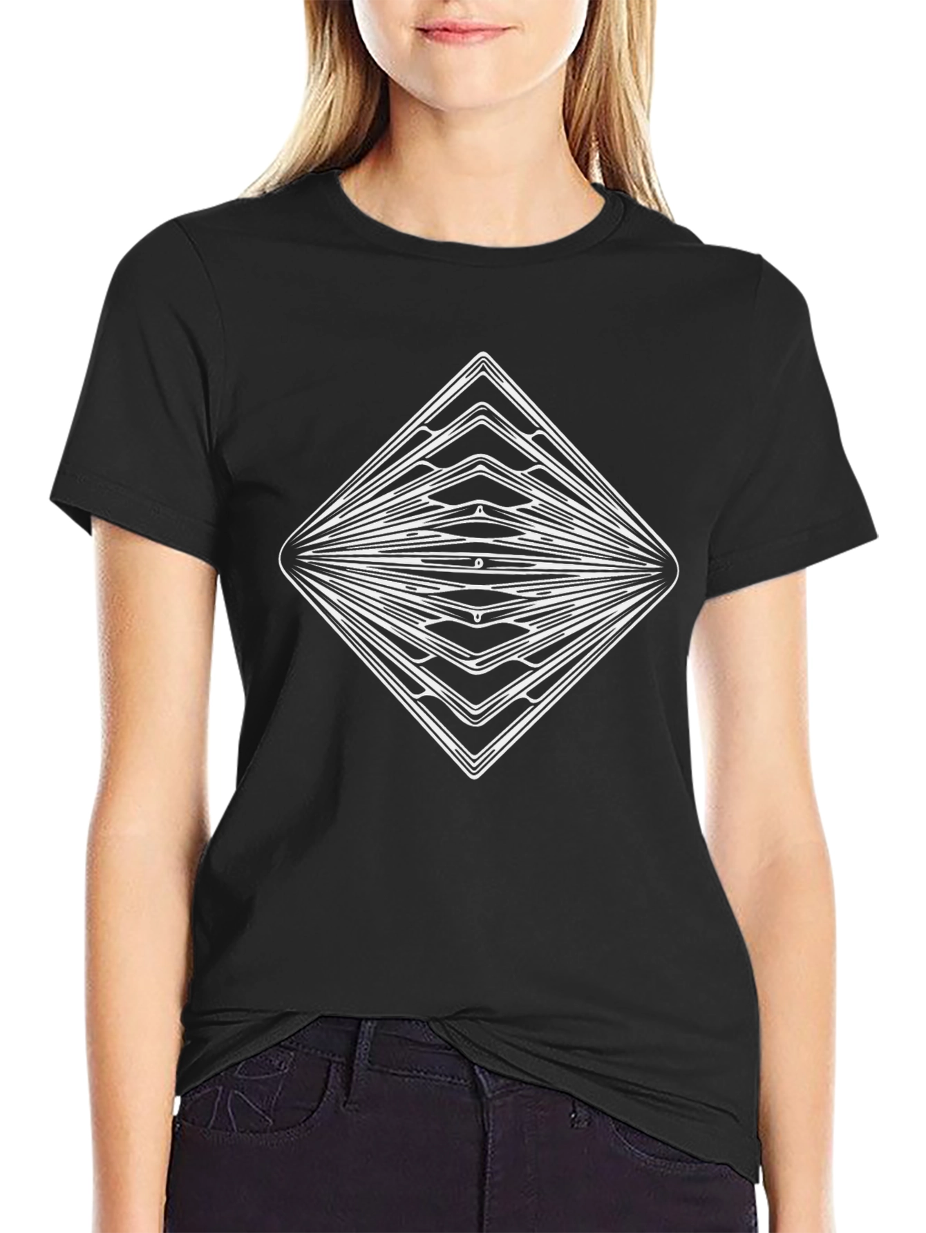 Geometric Diamond Graphic Black T-Shirt