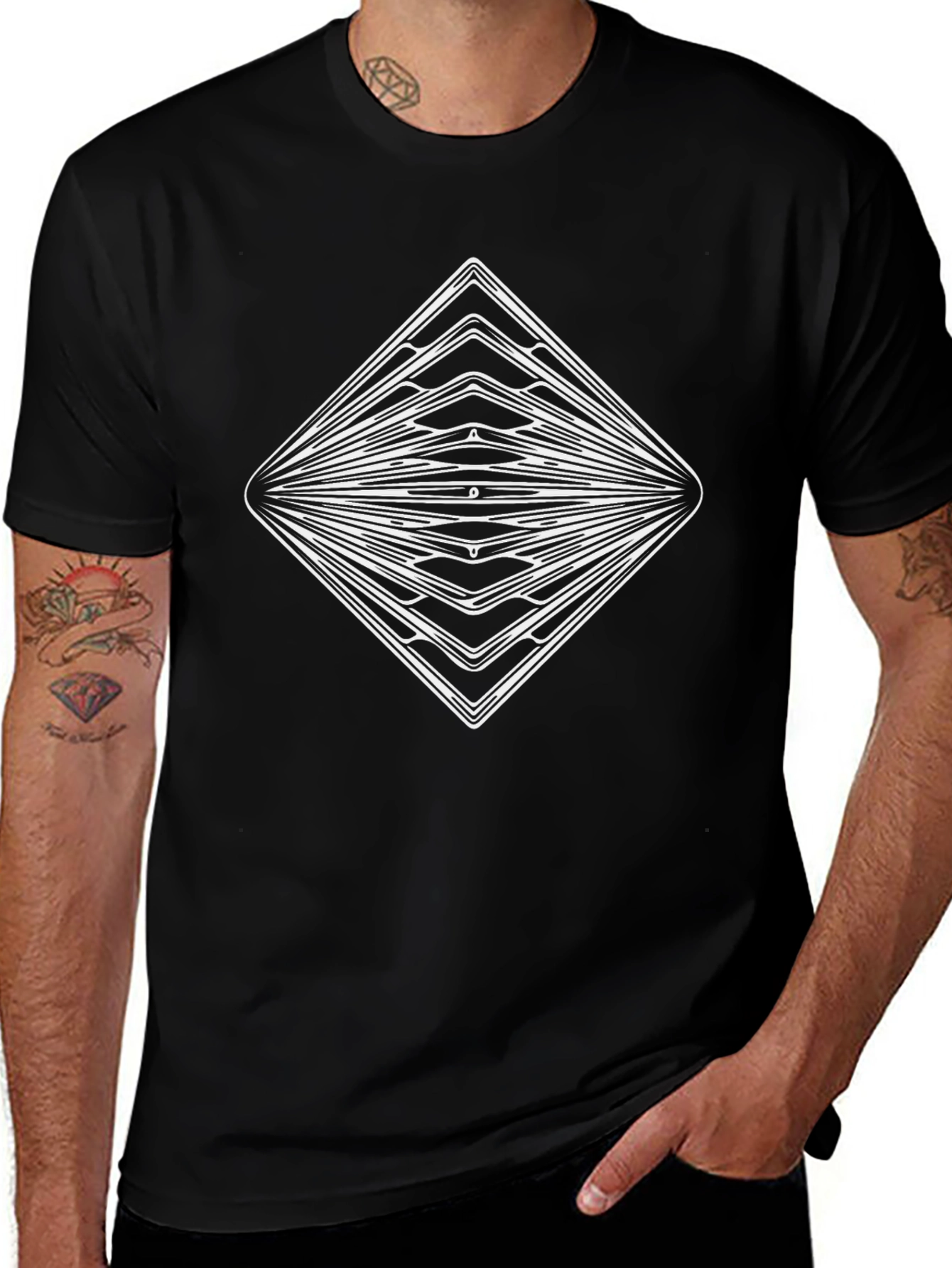 Geometric Diamond Graphic Black T-Shirt