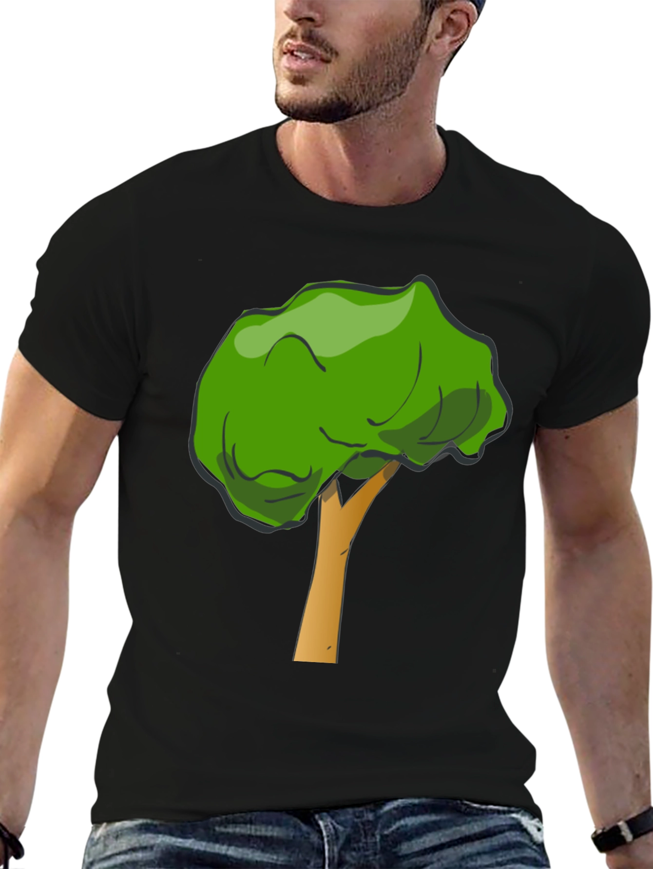 Cartoon Tree Graphic Tee - Unisex Black T-Shirt