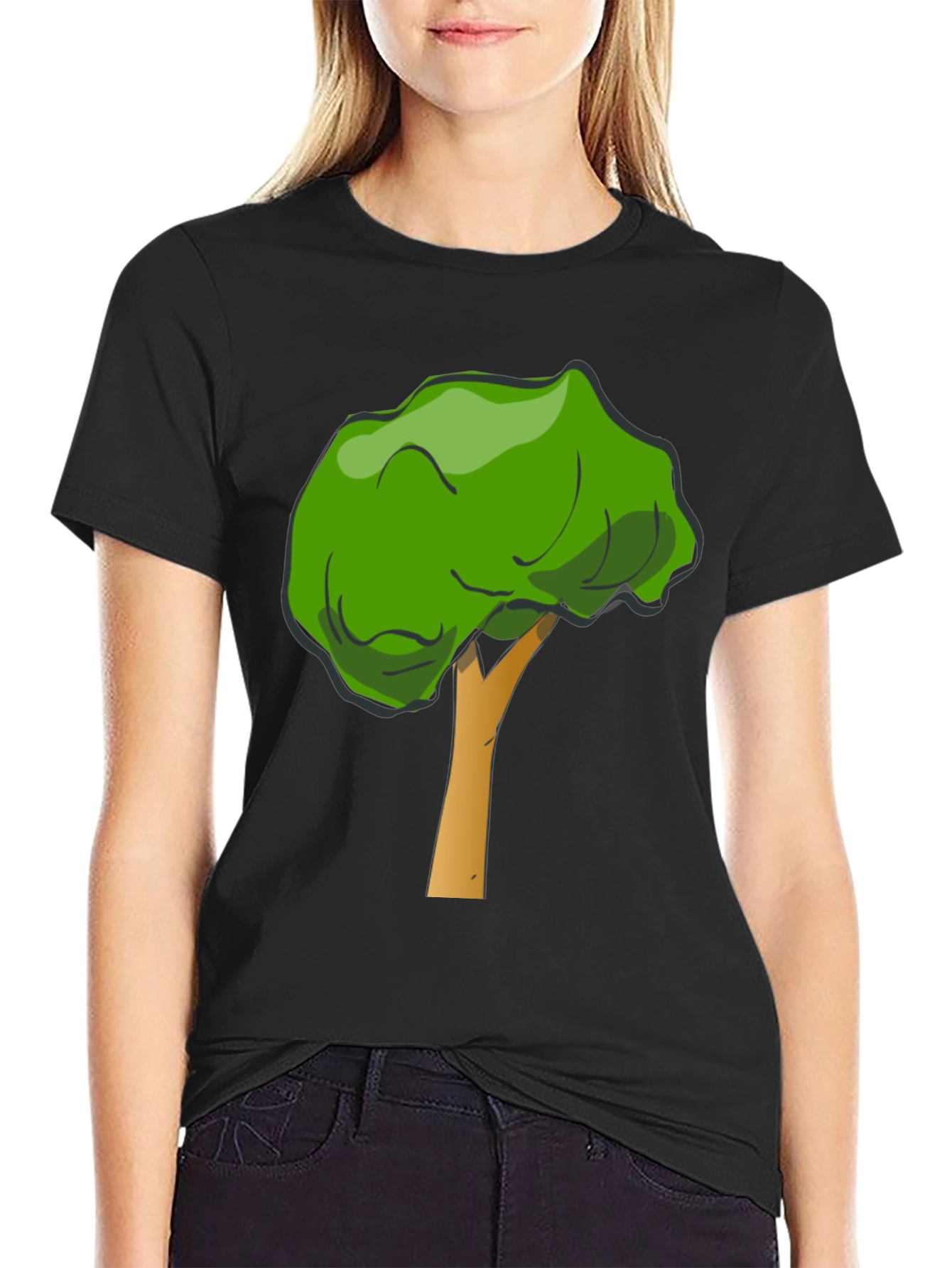 Cartoon Tree Graphic Tee - Unisex Black T-Shirt