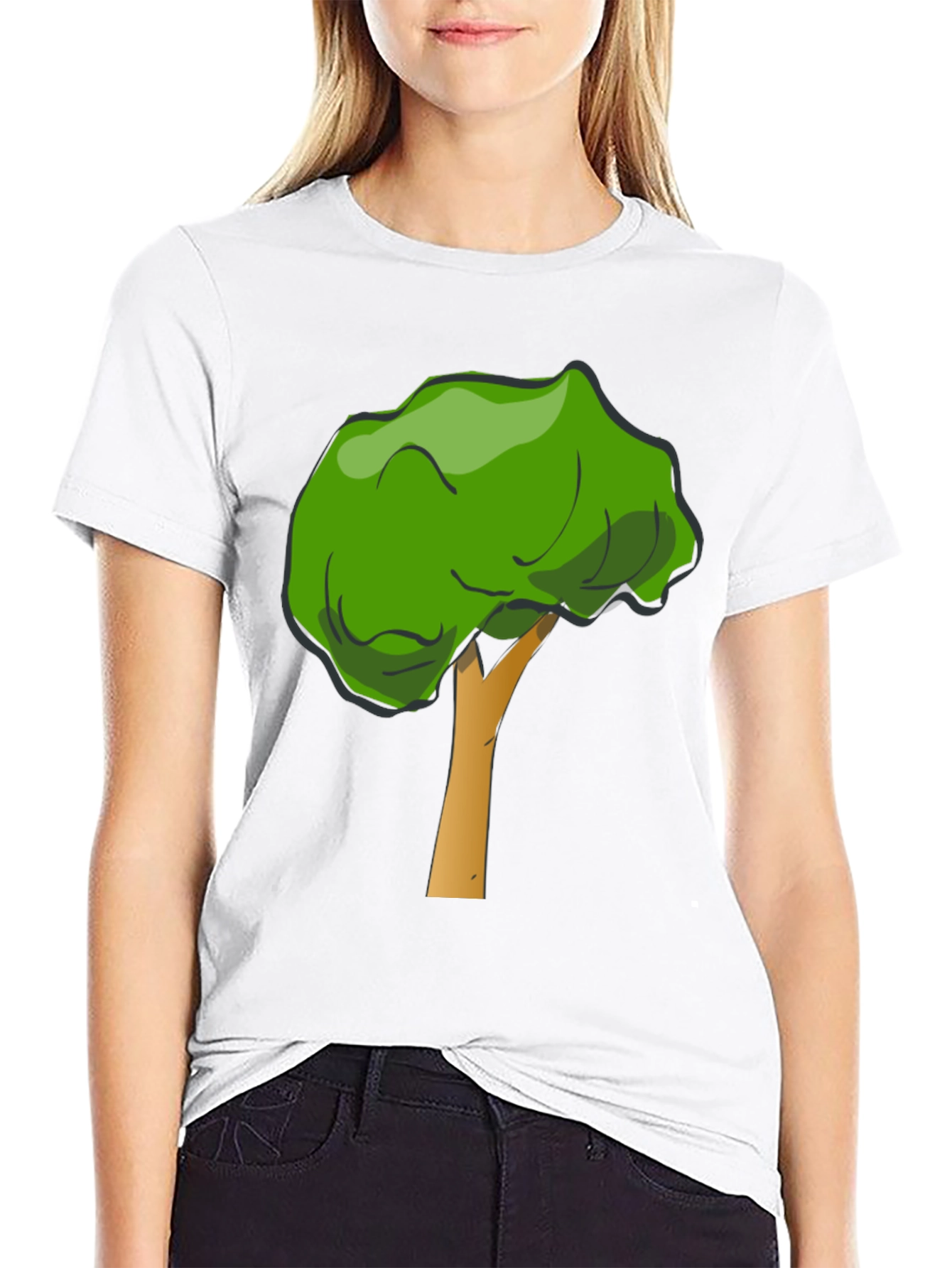 Cartoon Tree Graphic Tee - Unisex Black T-Shirt