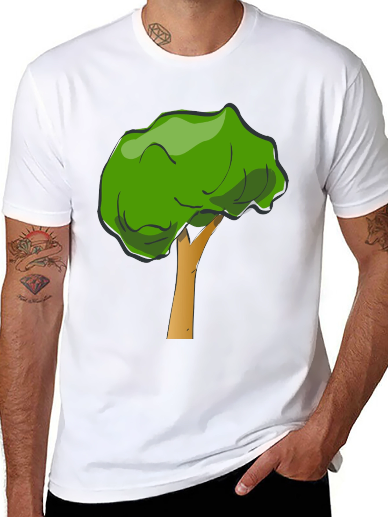 Cartoon Tree Graphic Tee - Unisex Black T-Shirt