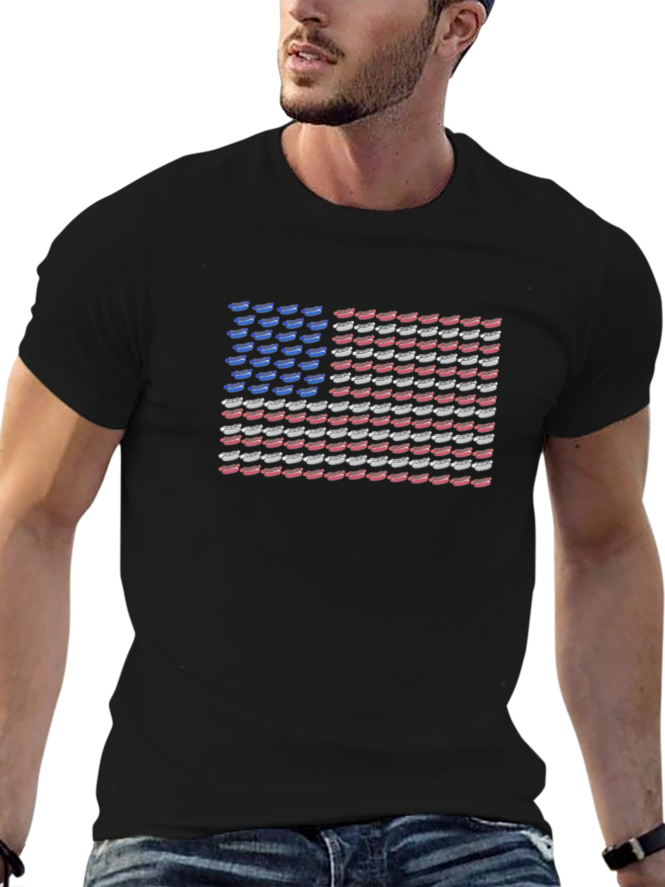 American Flag Hotdog Graphic T-Shirt