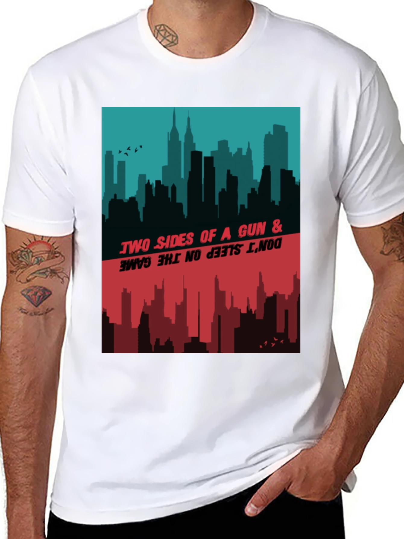 Two Sides Graphic Tee - Cityscape Design