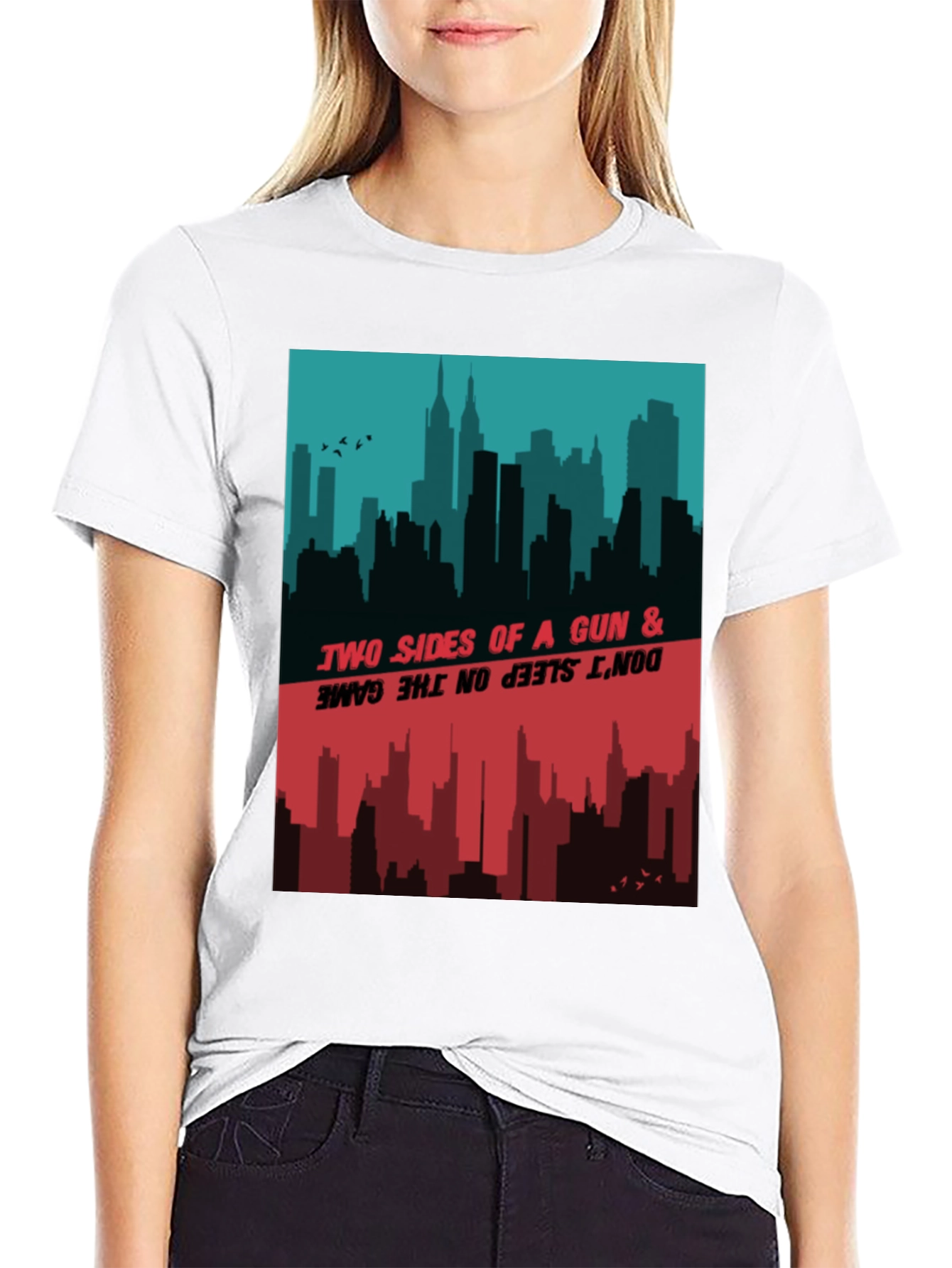 Two Sides Graphic Tee - Cityscape Design