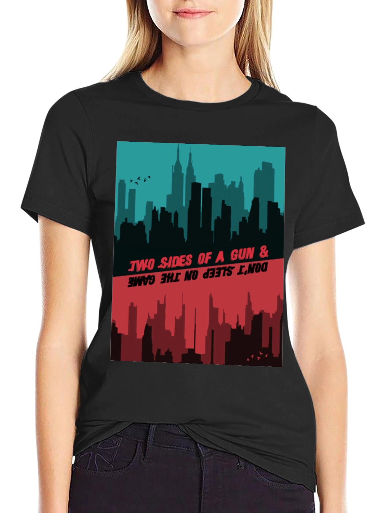 Two Sides Graphic Tee - Cityscape Design