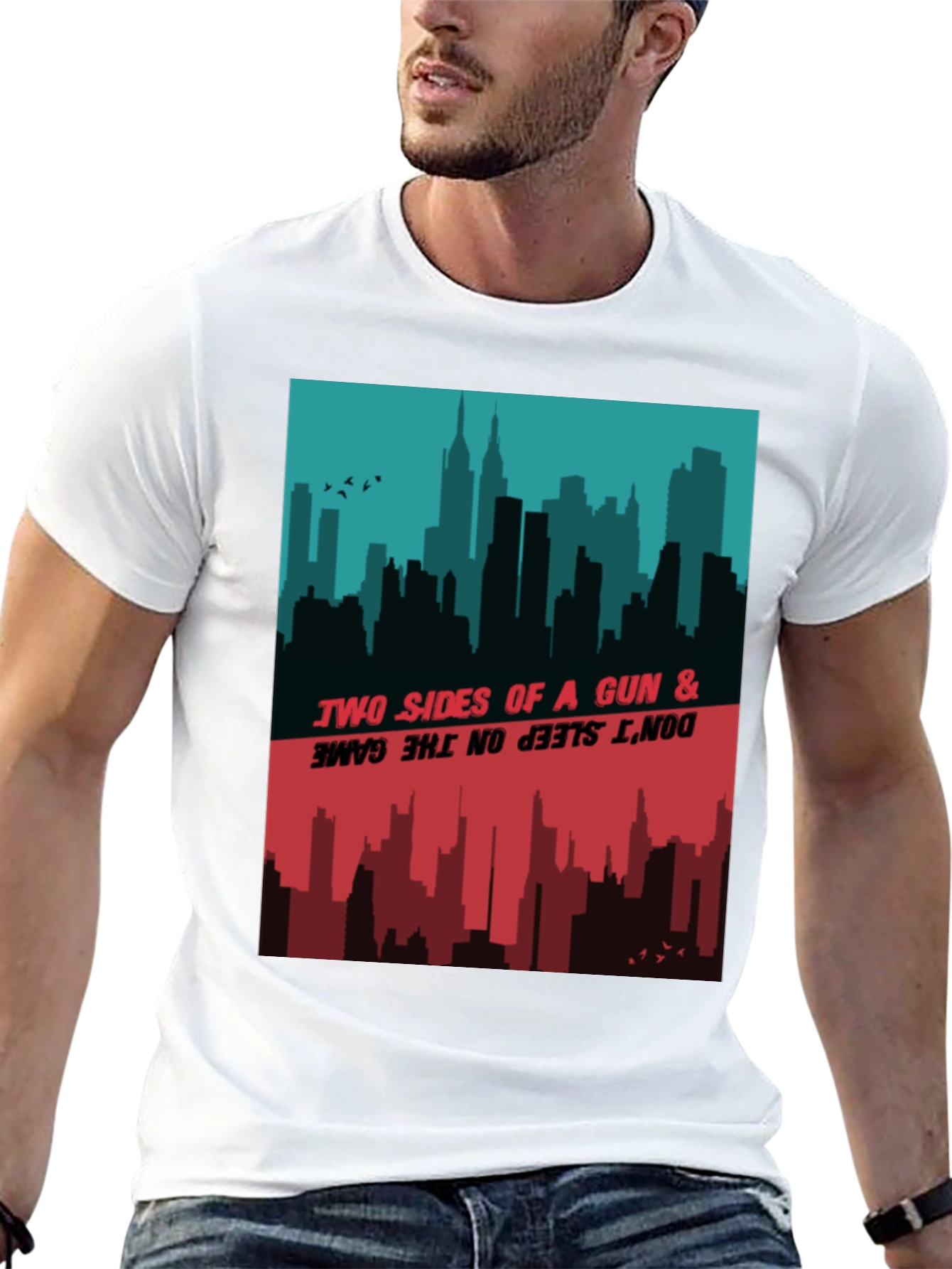 Two Sides Graphic Tee - Cityscape Design