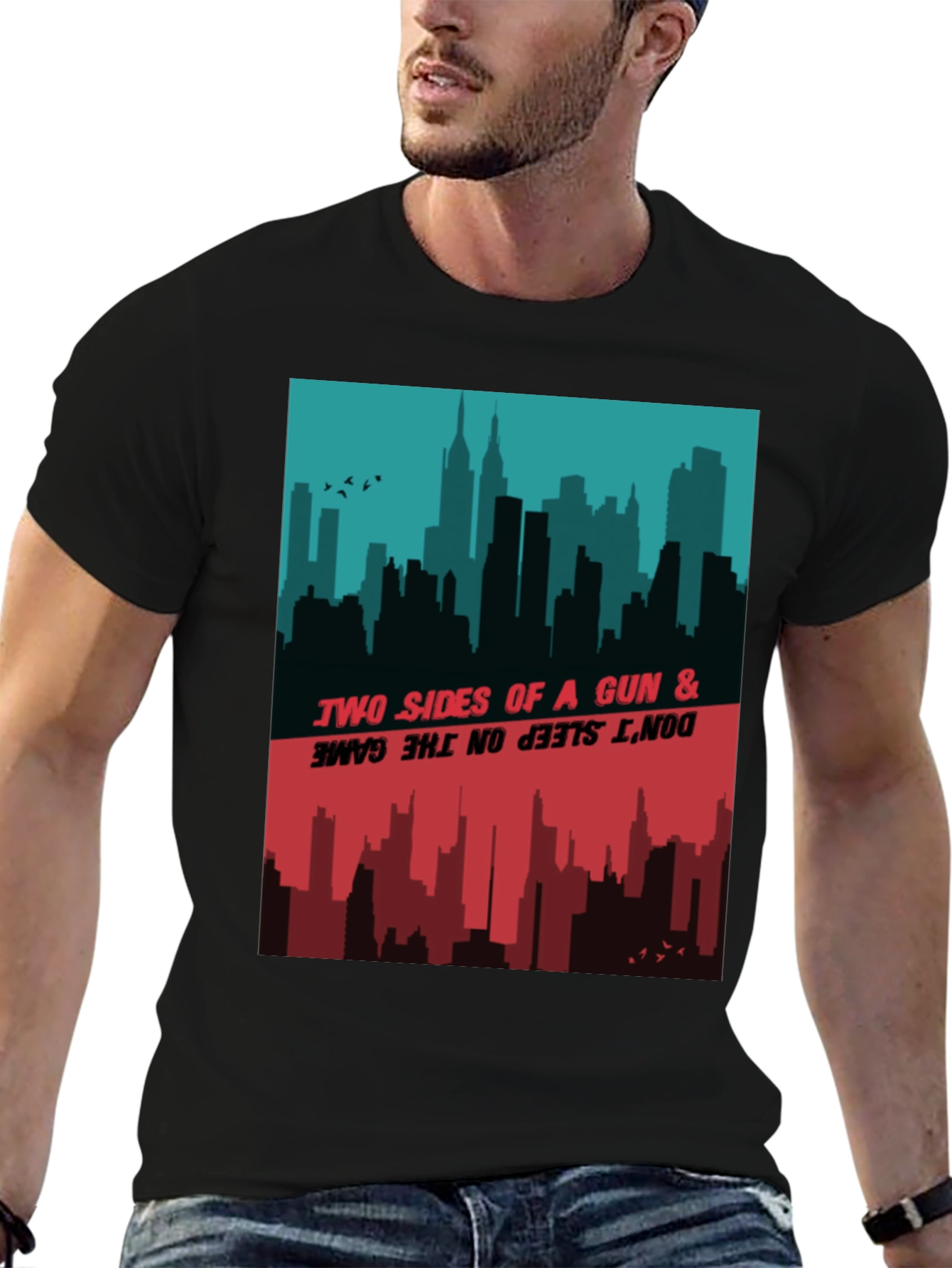 Two Sides Graphic Tee - Cityscape Design