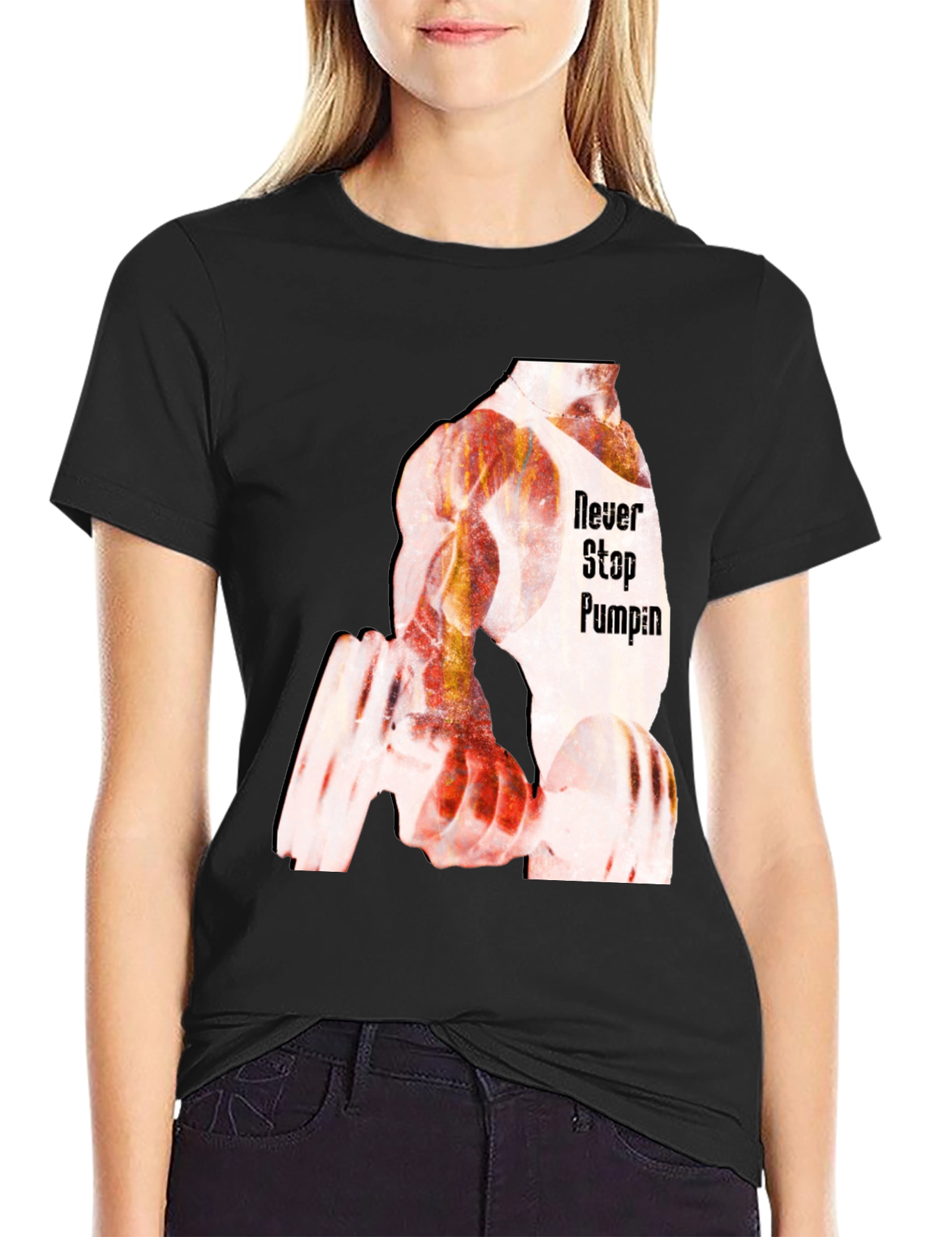 Never Stop Pumping Black Graphic T-Shirt