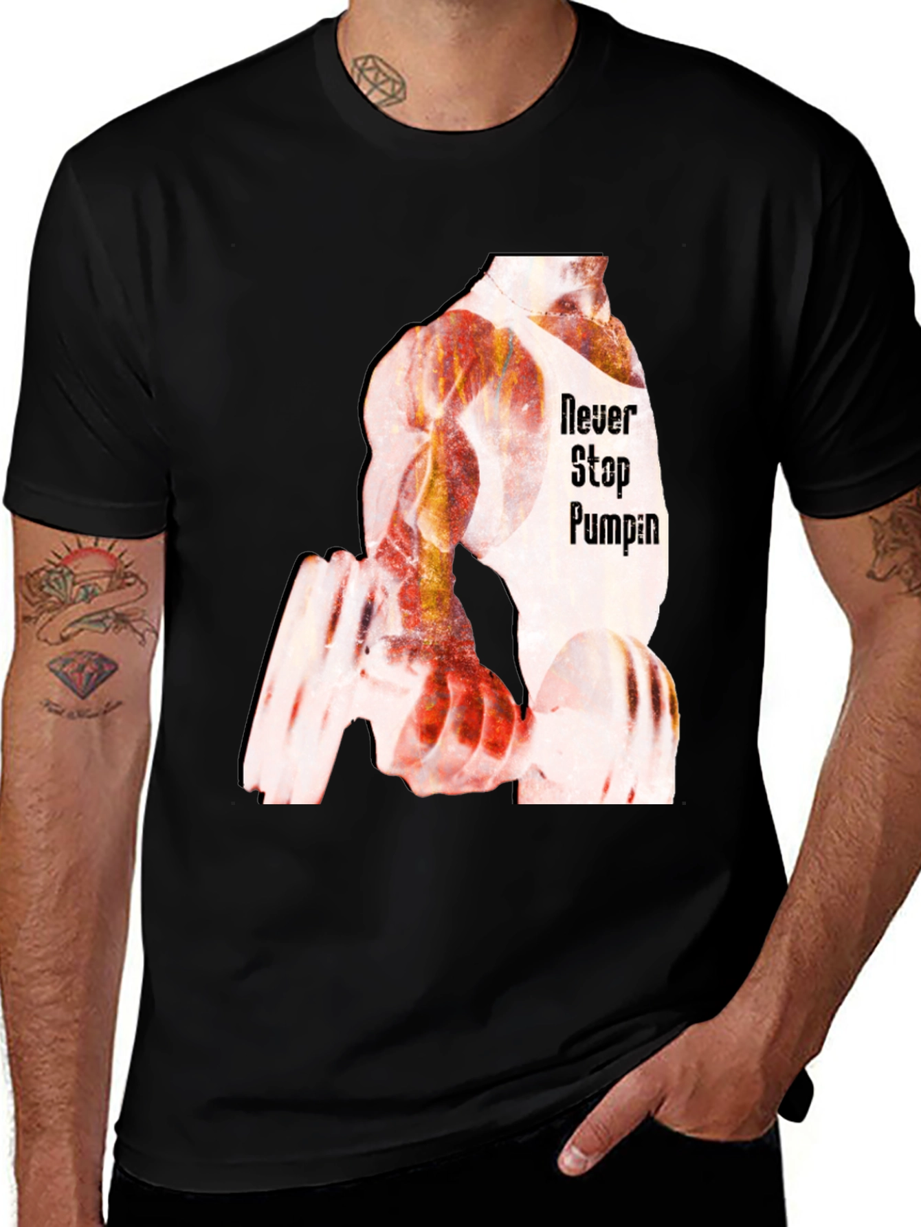 Never Stop Pumping Black Graphic T-Shirt