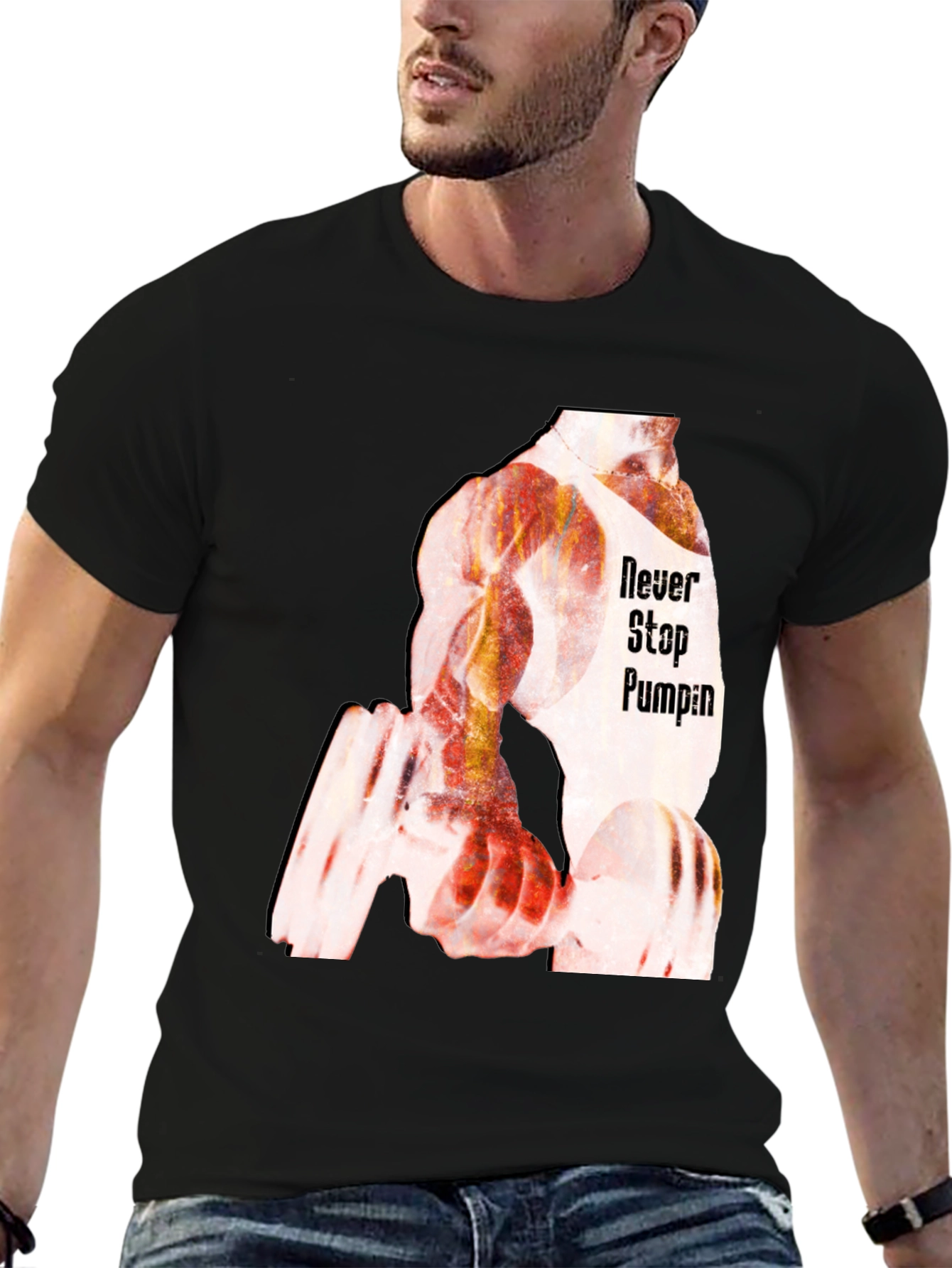 Never Stop Pumping Black Graphic T-Shirt