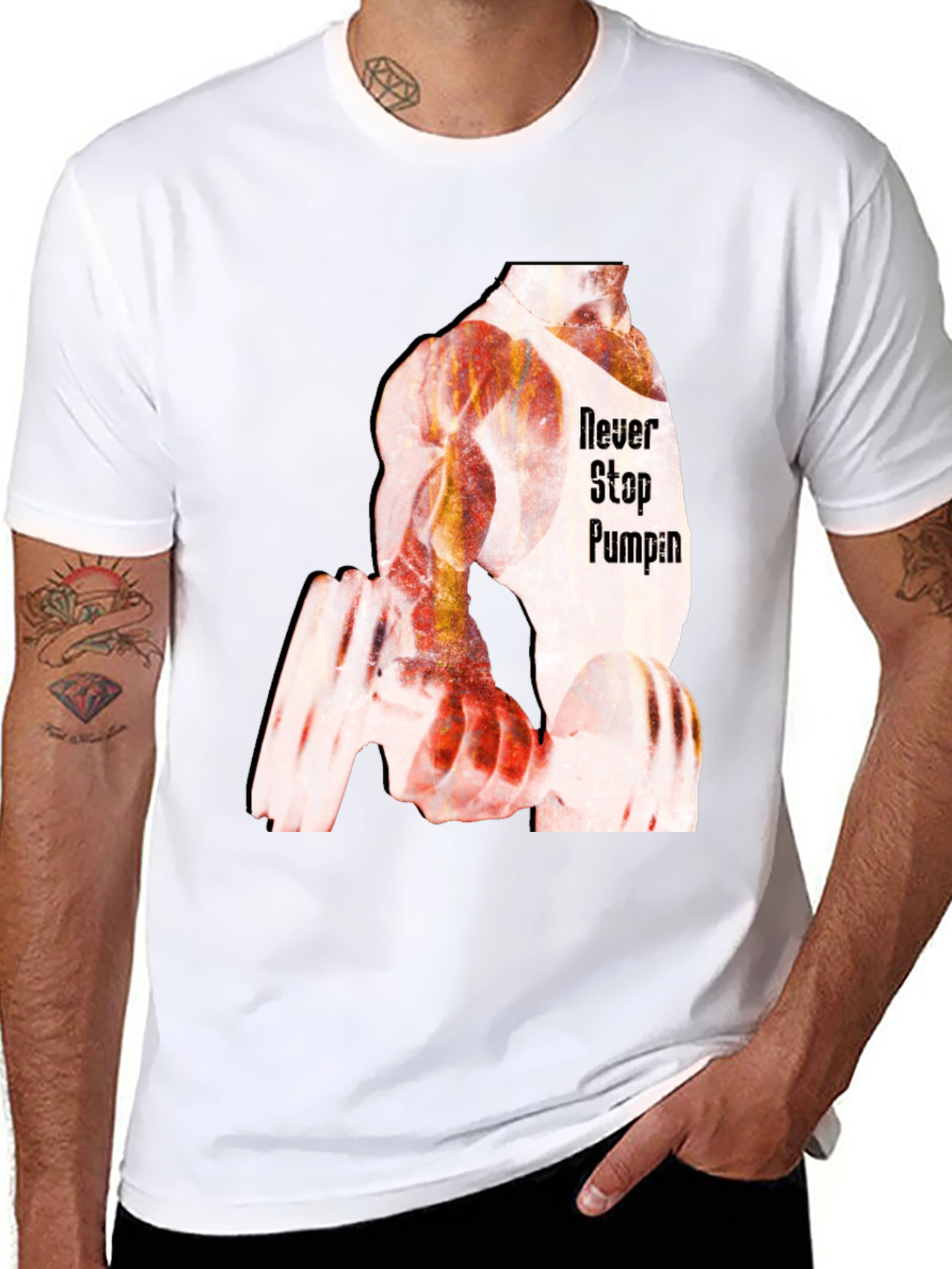 Never Stop Pumping Black Graphic T-Shirt