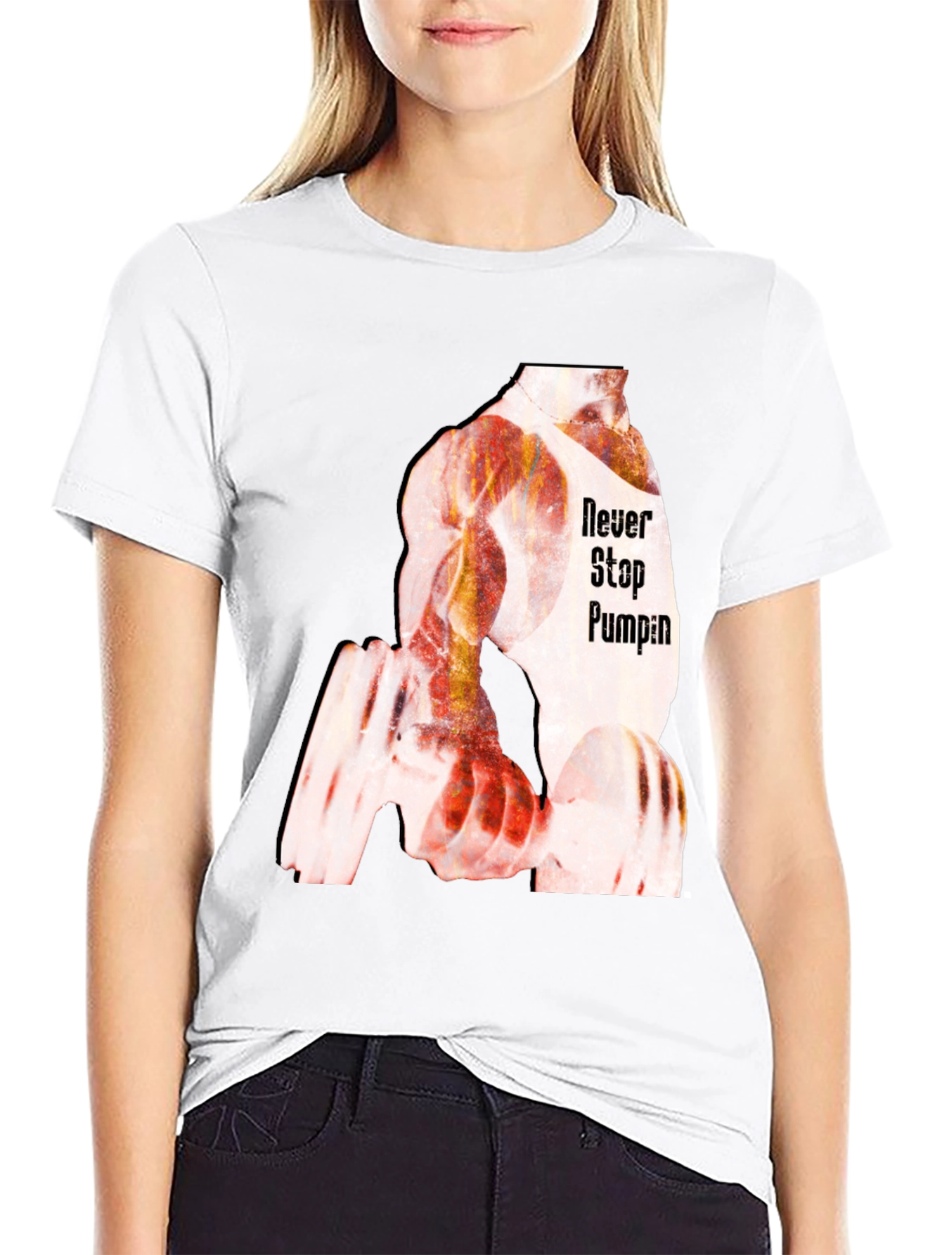 Never Stop Pumping Black Graphic T-Shirt