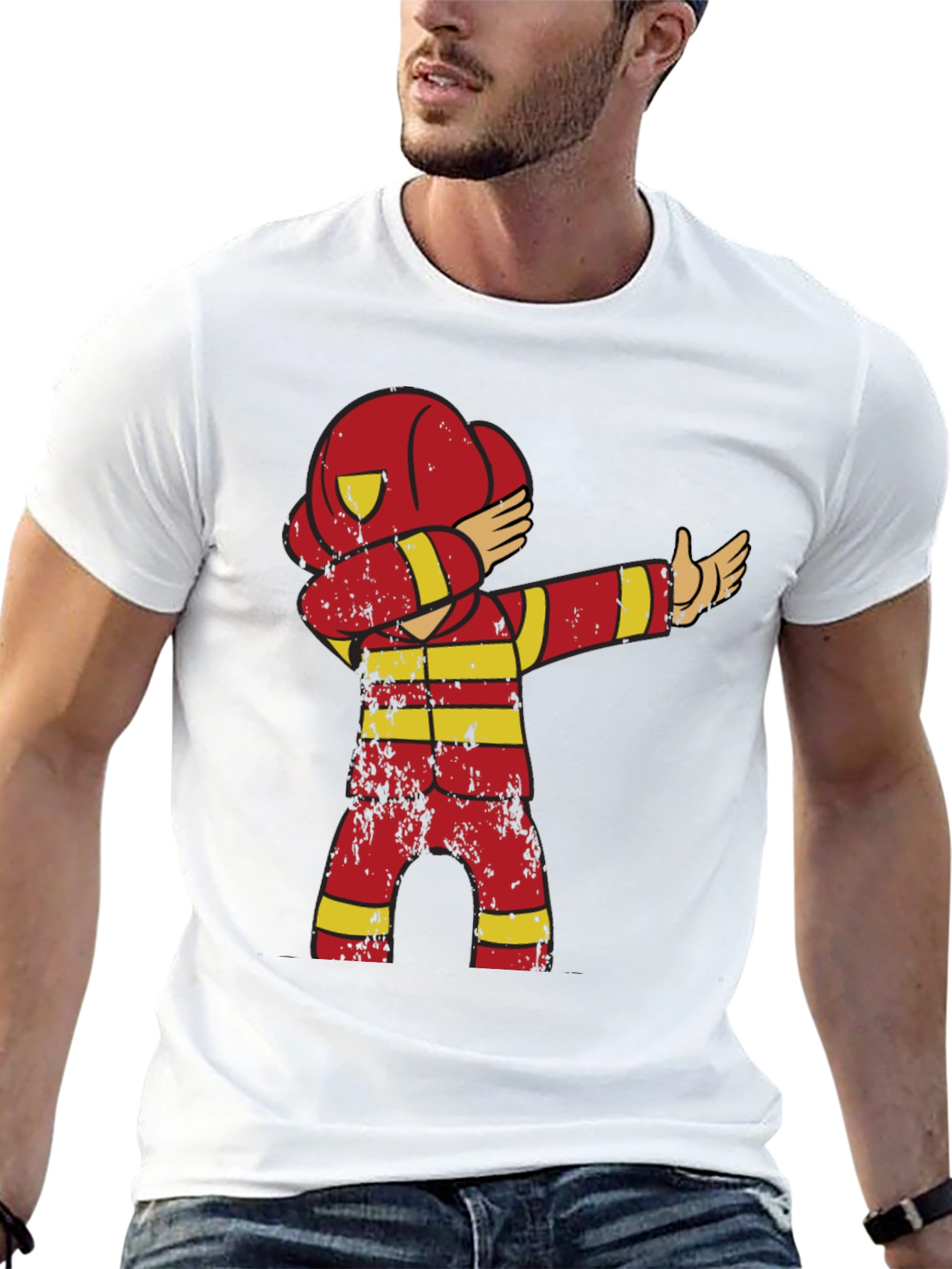 Fireman Dabbing T-Shirt - Novelty Firefighter Tee