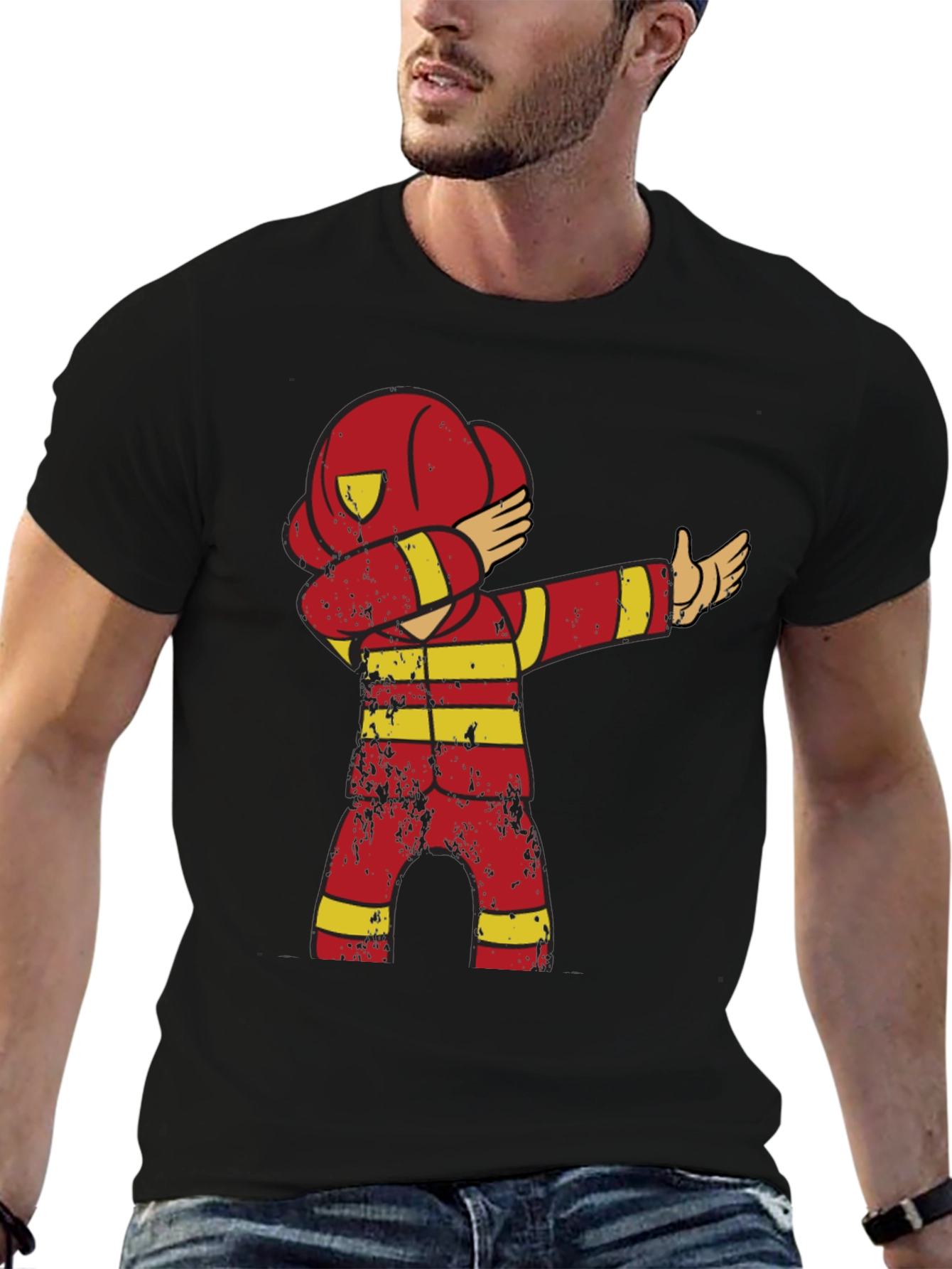 Fireman Dabbing T-Shirt - Novelty Firefighter Tee