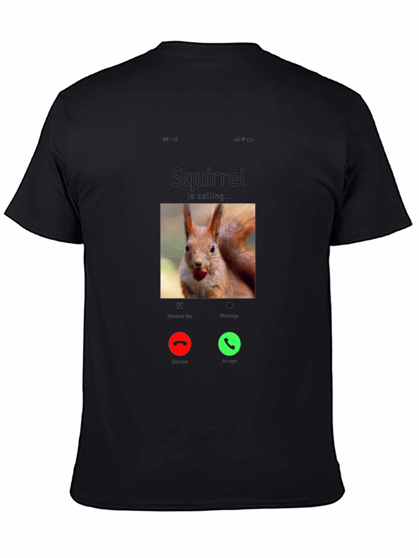 Squirrel Calling T-Shirt - Black Cotton Tee