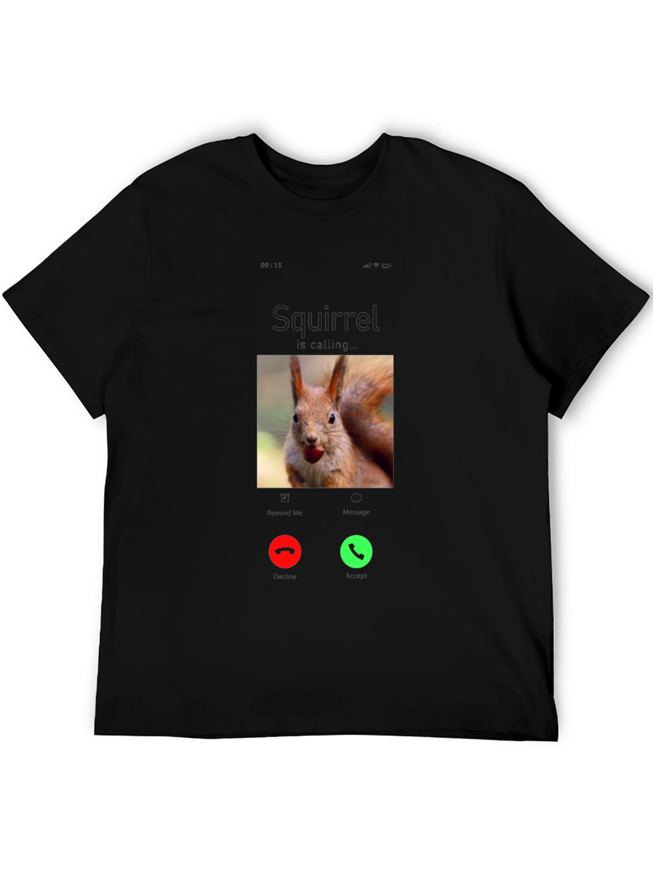 Squirrel Calling T-Shirt - Black Cotton Tee