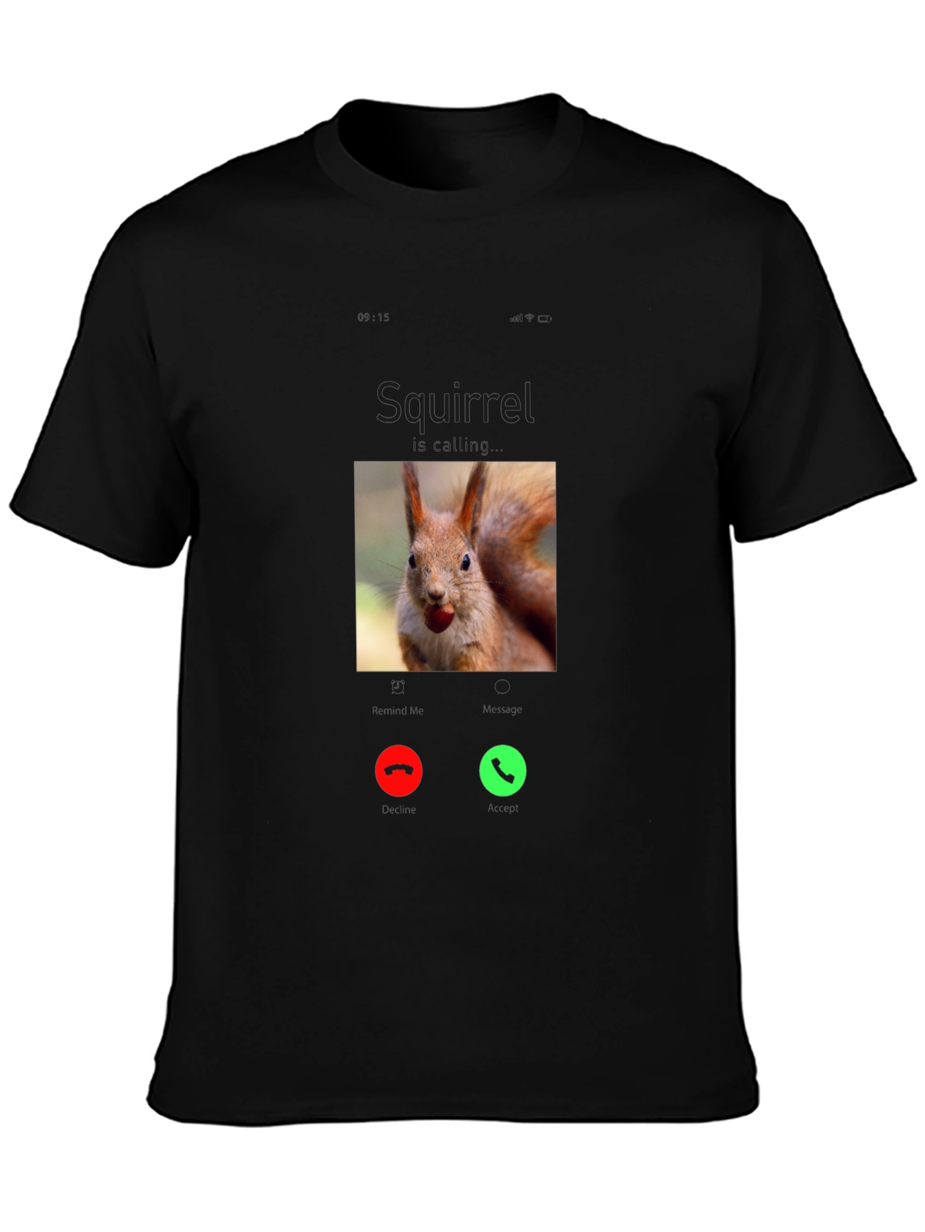 Squirrel Calling T-Shirt - Black Cotton Tee
