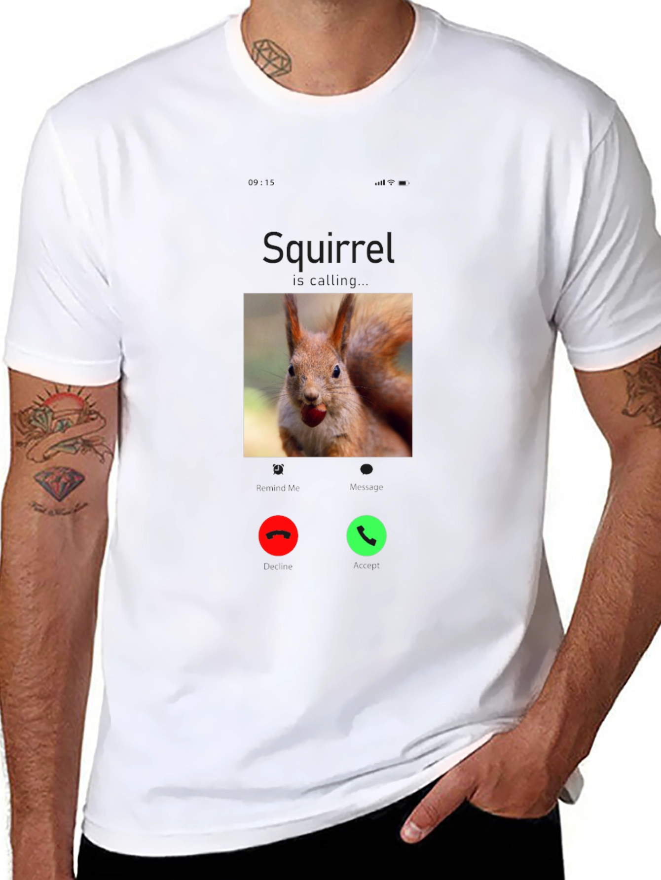 Squirrel Calling T-Shirt - Black Cotton Tee