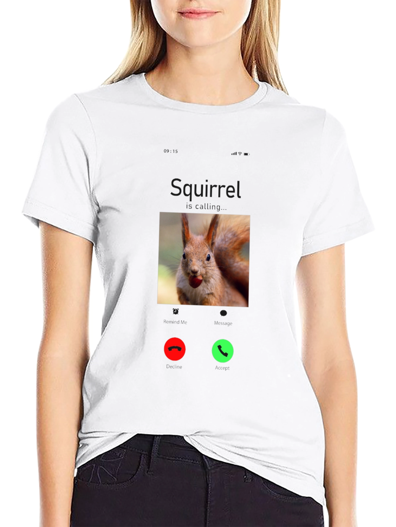 Squirrel Calling T-Shirt - Black Cotton Tee