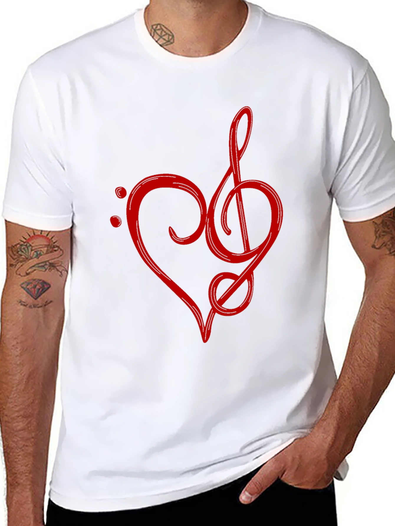 Musical Heart T-Shirt - Red Treble Clef Design