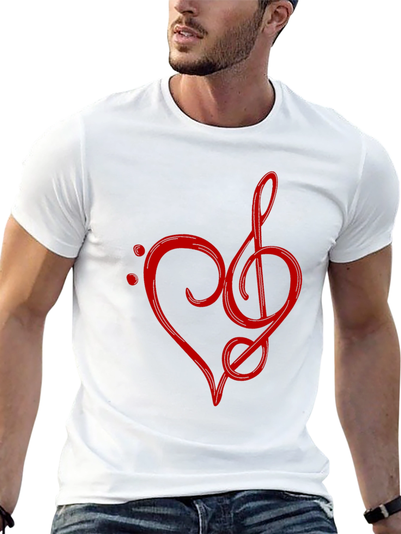 Musical Heart T-Shirt - Red Treble Clef Design