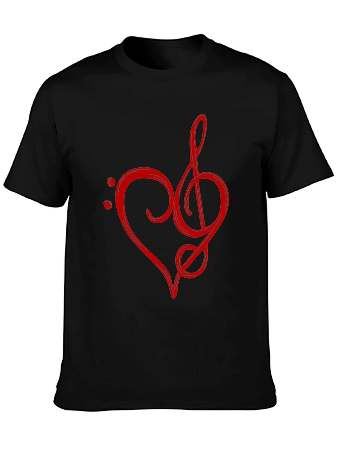 Musical Heart T-Shirt - Red Treble Clef Design