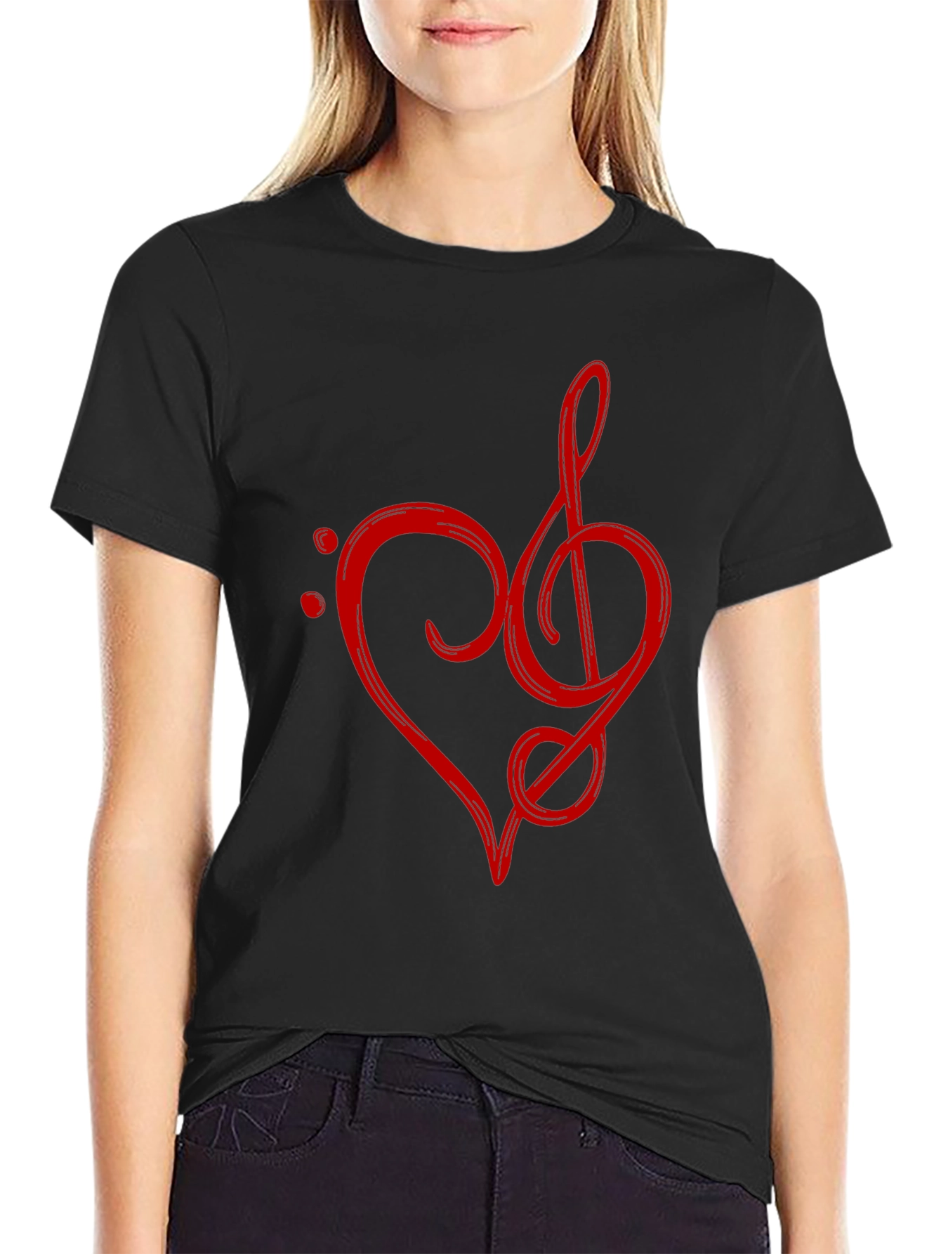 Musical Heart T-Shirt - Red Treble Clef Design