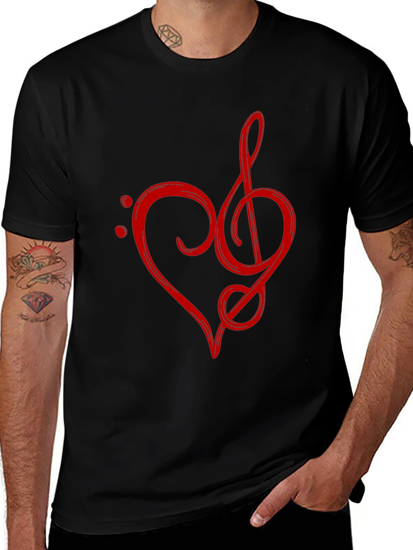 Musical Heart T-Shirt - Red Treble Clef Design
