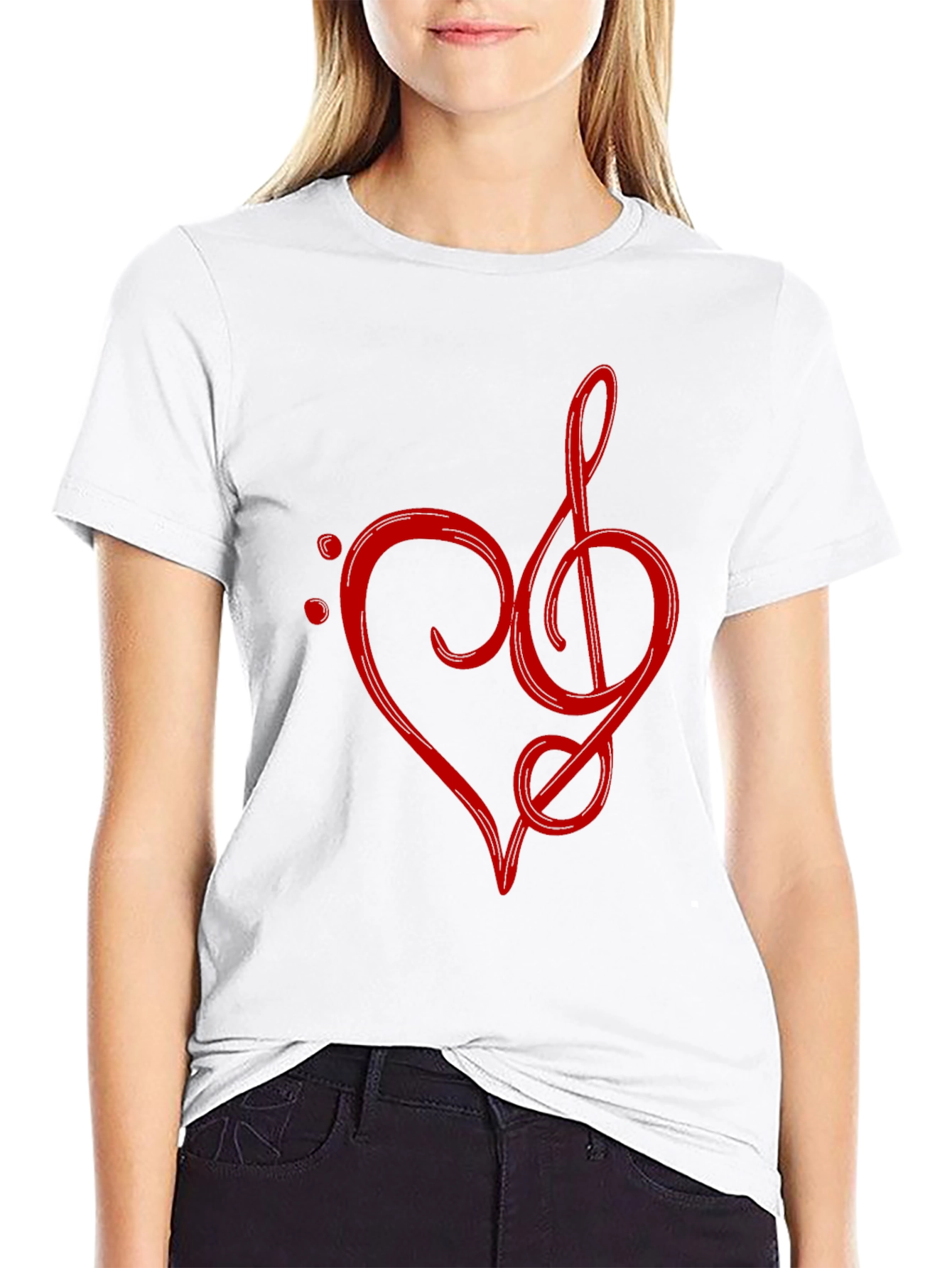 Musical Heart T-Shirt - Red Treble Clef Design