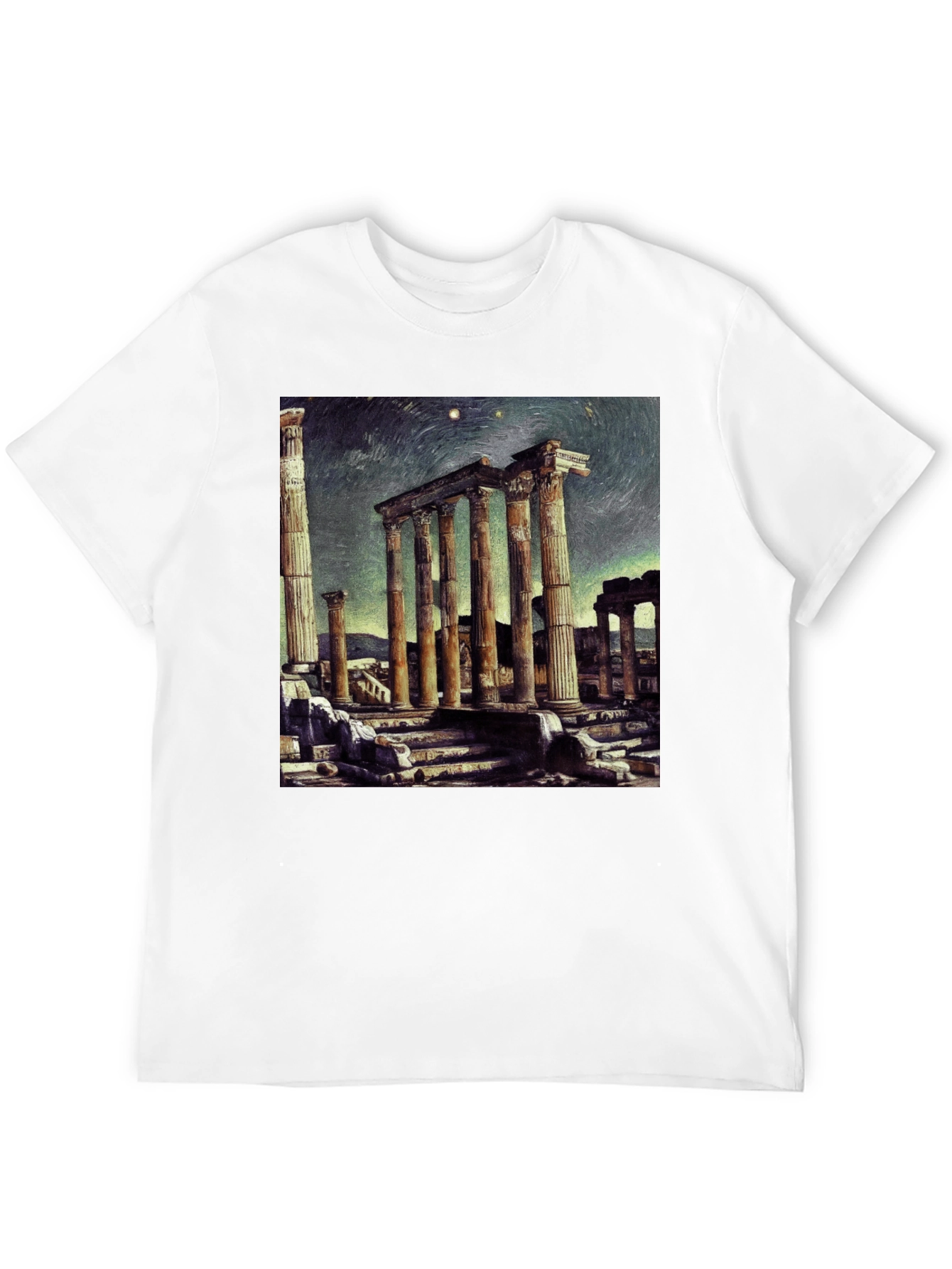 Temple Ruins Graphic Tee - Artistic Black T-Shirt