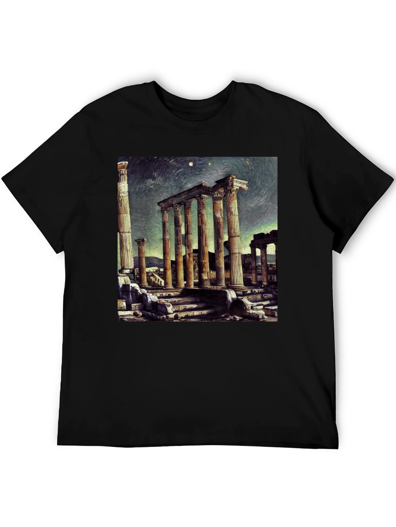 Temple Ruins Graphic Tee - Artistic Black T-Shirt
