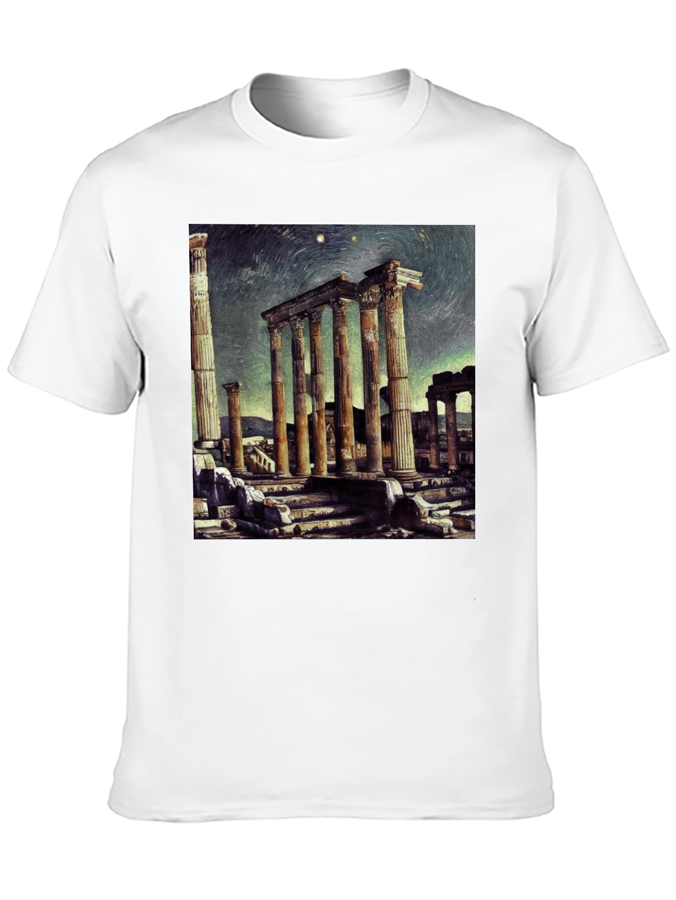 Temple Ruins Graphic Tee - Artistic Black T-Shirt
